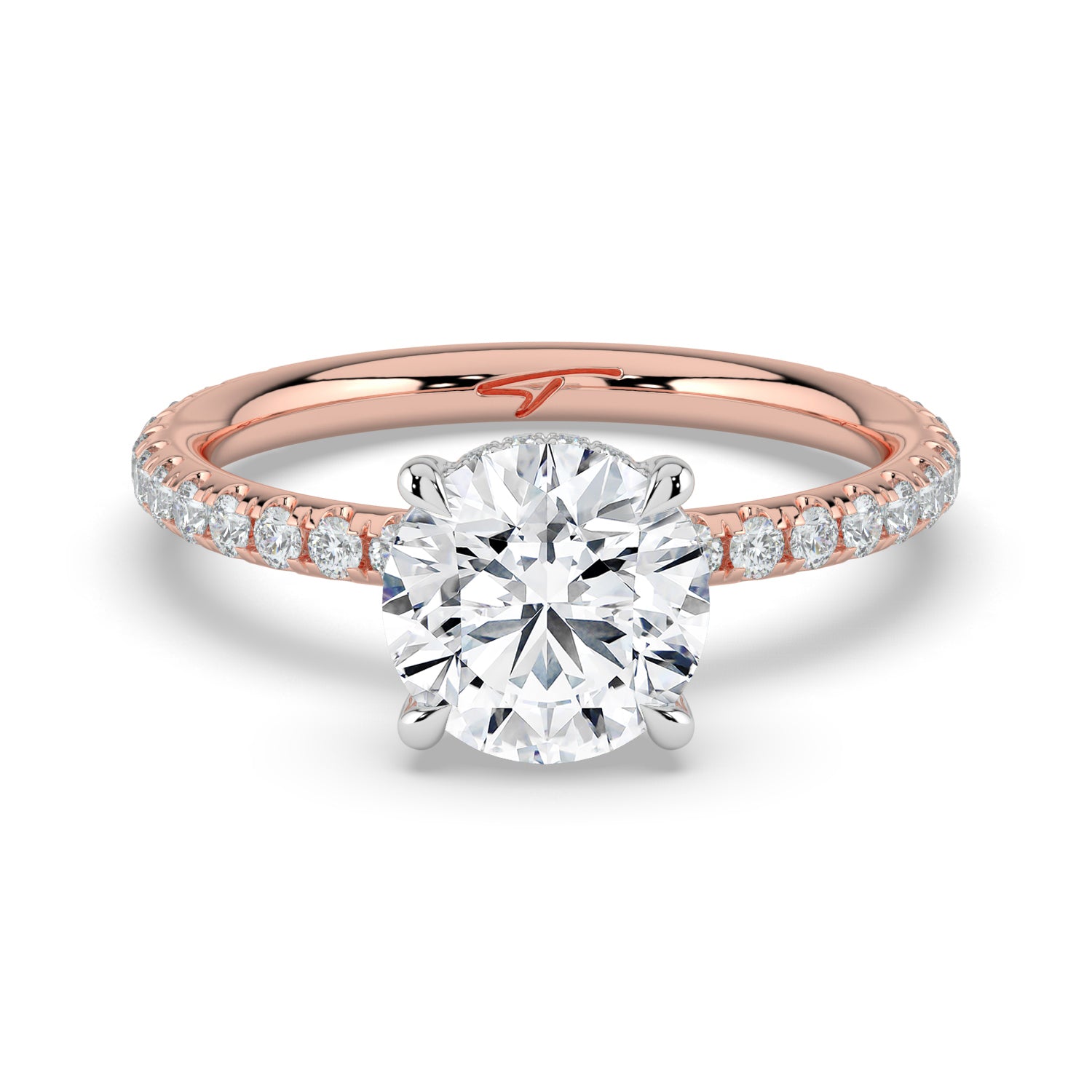 The Phoenix Ring - 2.00 ct. 4 Claw Round Solitaire with Hidden Halo & Pavé Band