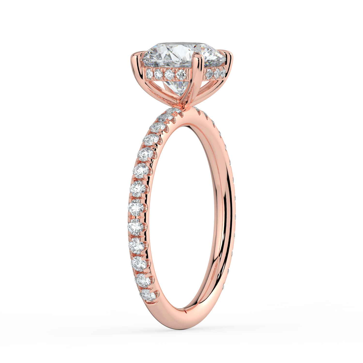 The Phoenix Ring - 2.00 ct. 4 Claw Round Solitaire with Hidden Halo & Pavé Band