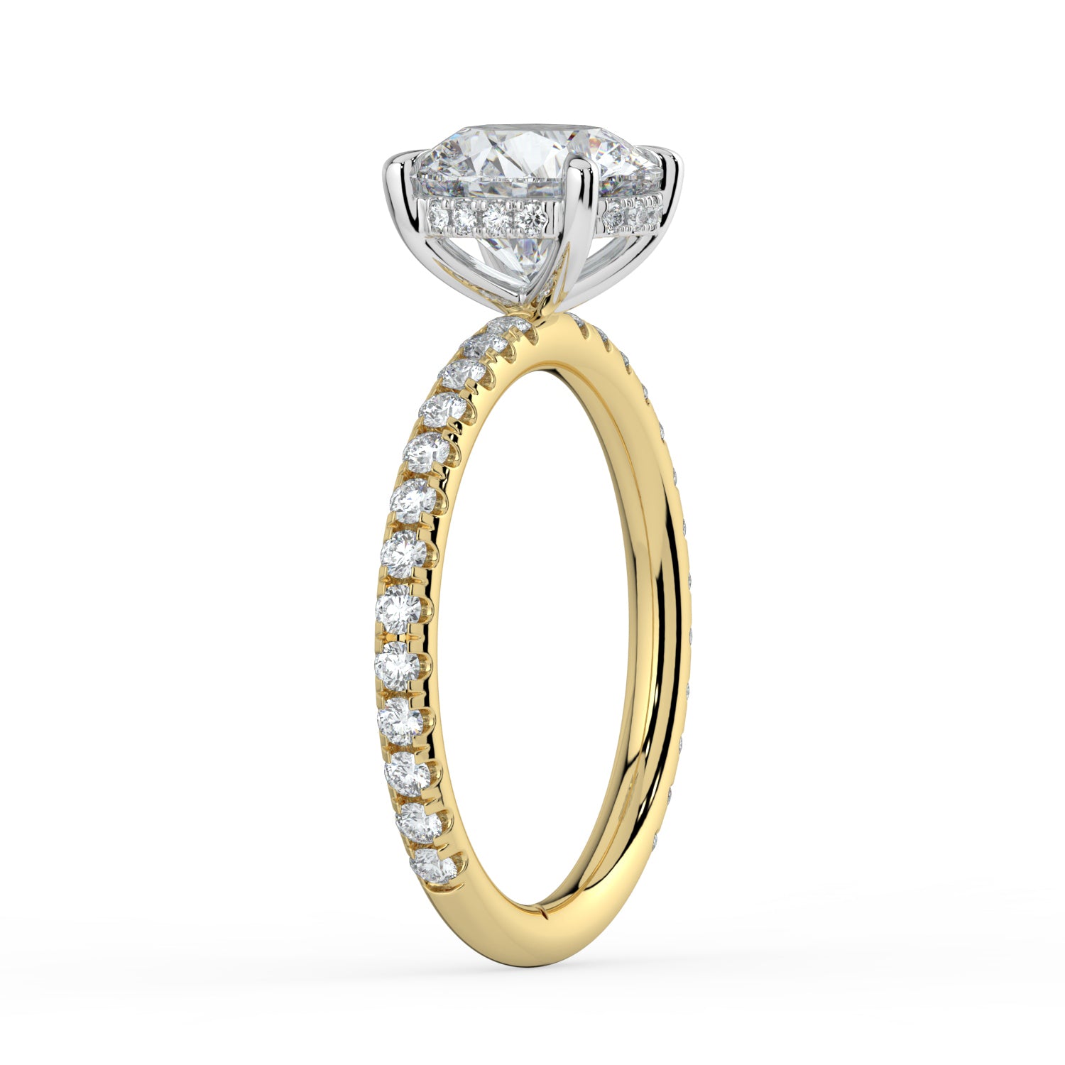 The Phoenix Ring - 2.00 ct. 4 Claw Round Solitaire with Hidden Halo & Pavé Band