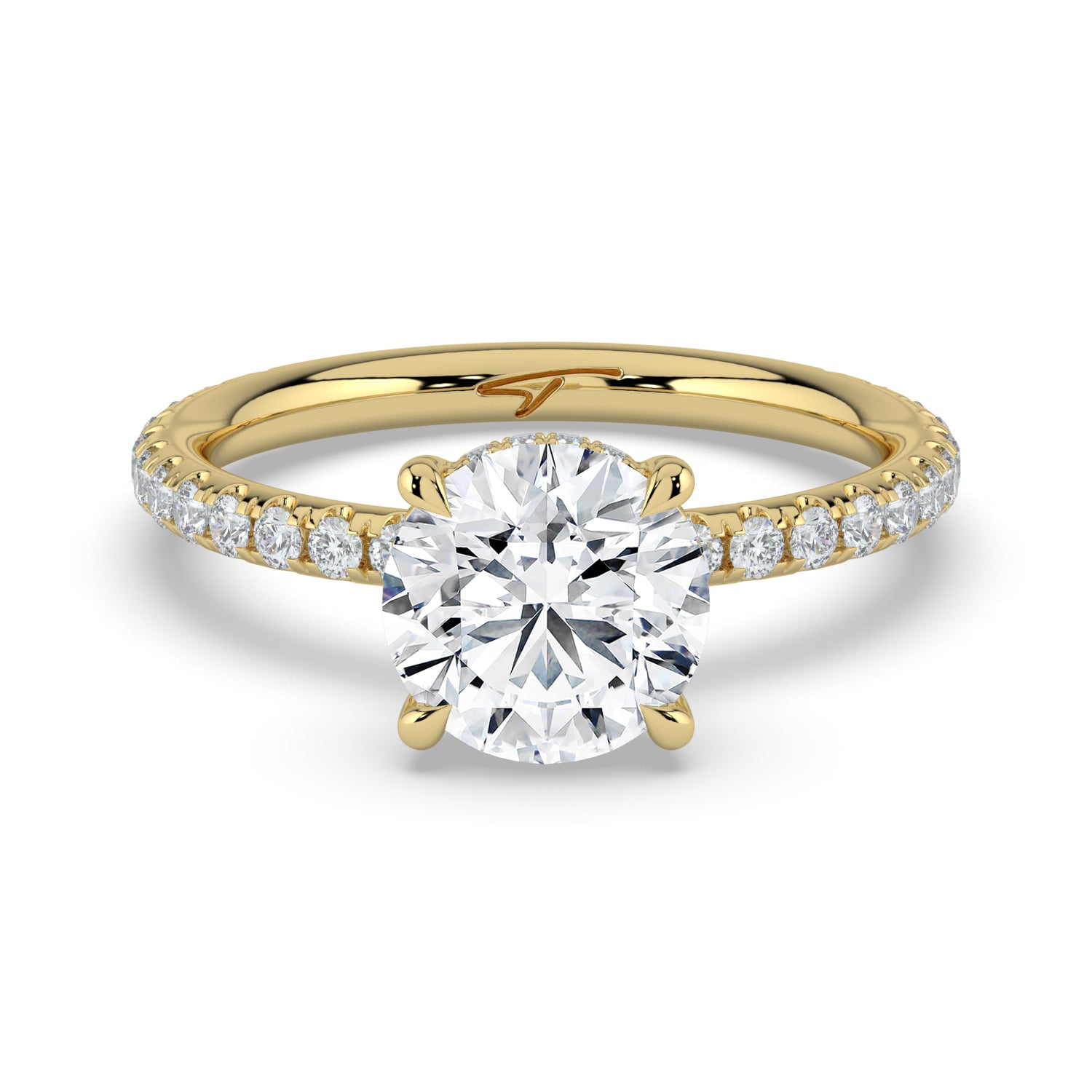 The Phoenix Ring - 2.00 ct. 4 Claw Round Solitaire with Hidden Halo & Pavé Band