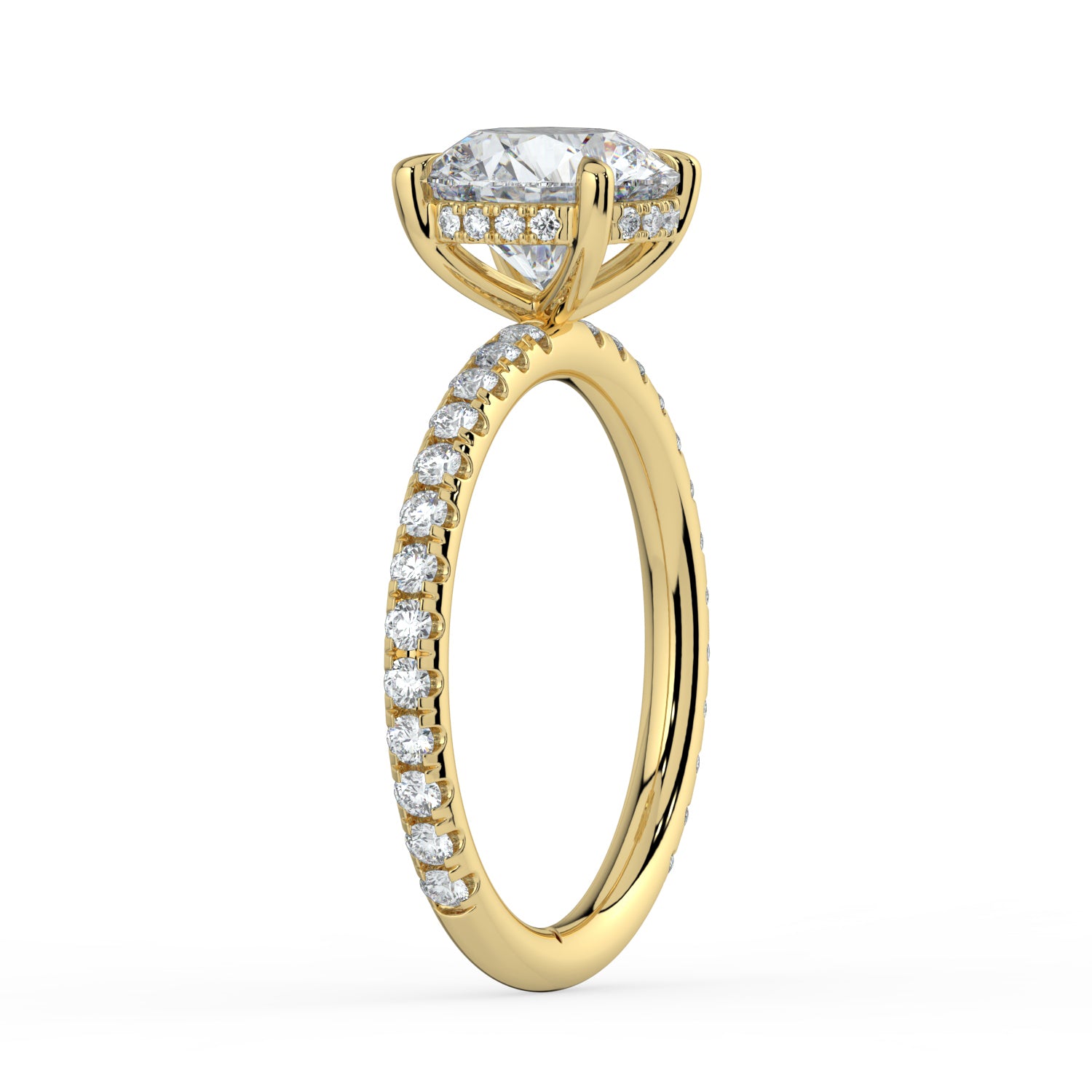 The Phoenix Ring - 2.00 ct. 4 Claw Round Solitaire with Hidden Halo & Pavé Band