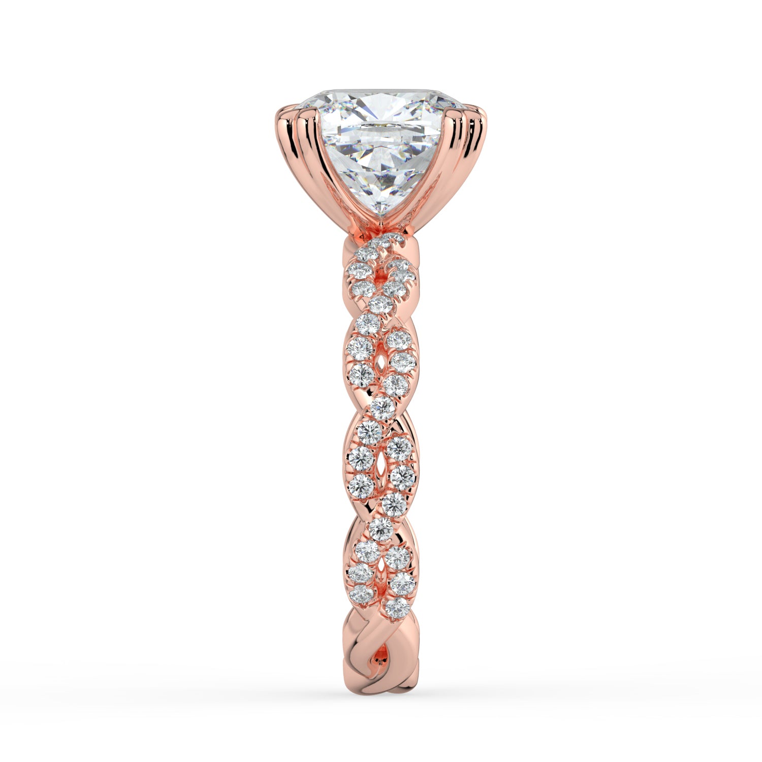 The Elysande Ring - Cushion Solitaire with Braided Pavé Band