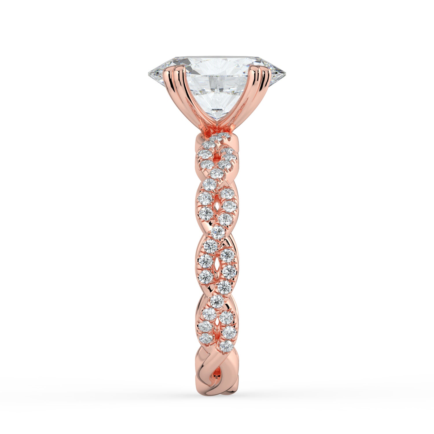 The Elysande Ring - Oval Solitaire with Braided Pavé Band