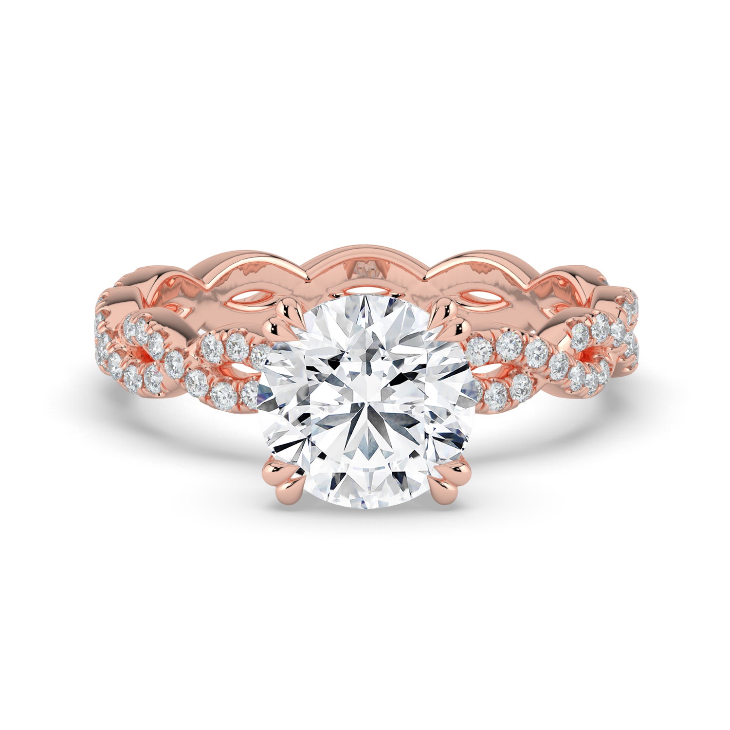 The Elysande Ring - Round Solitaire with Braided Pavé Band