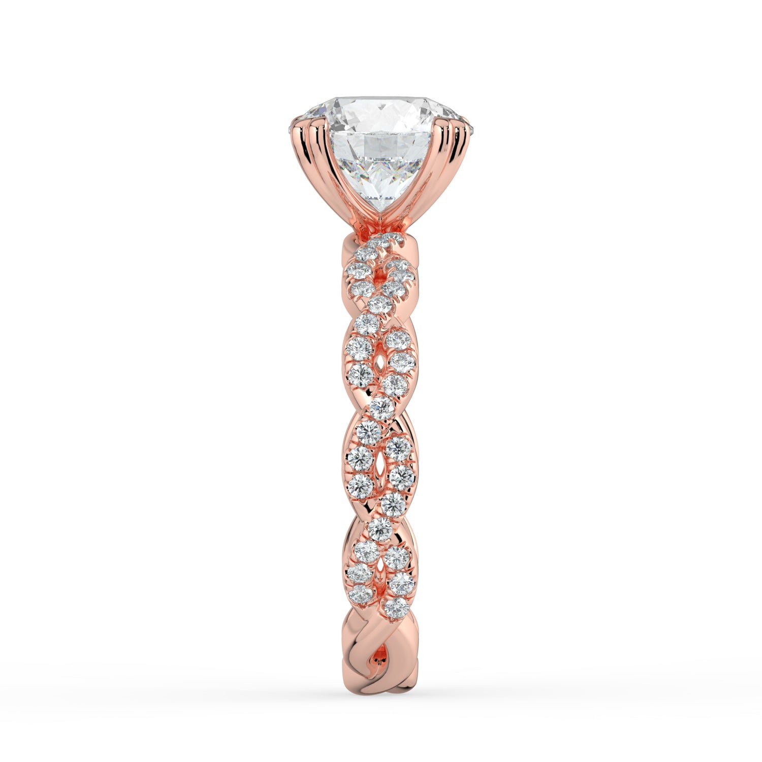 The Elysande Ring - Round Solitaire with Braided Pavé Band