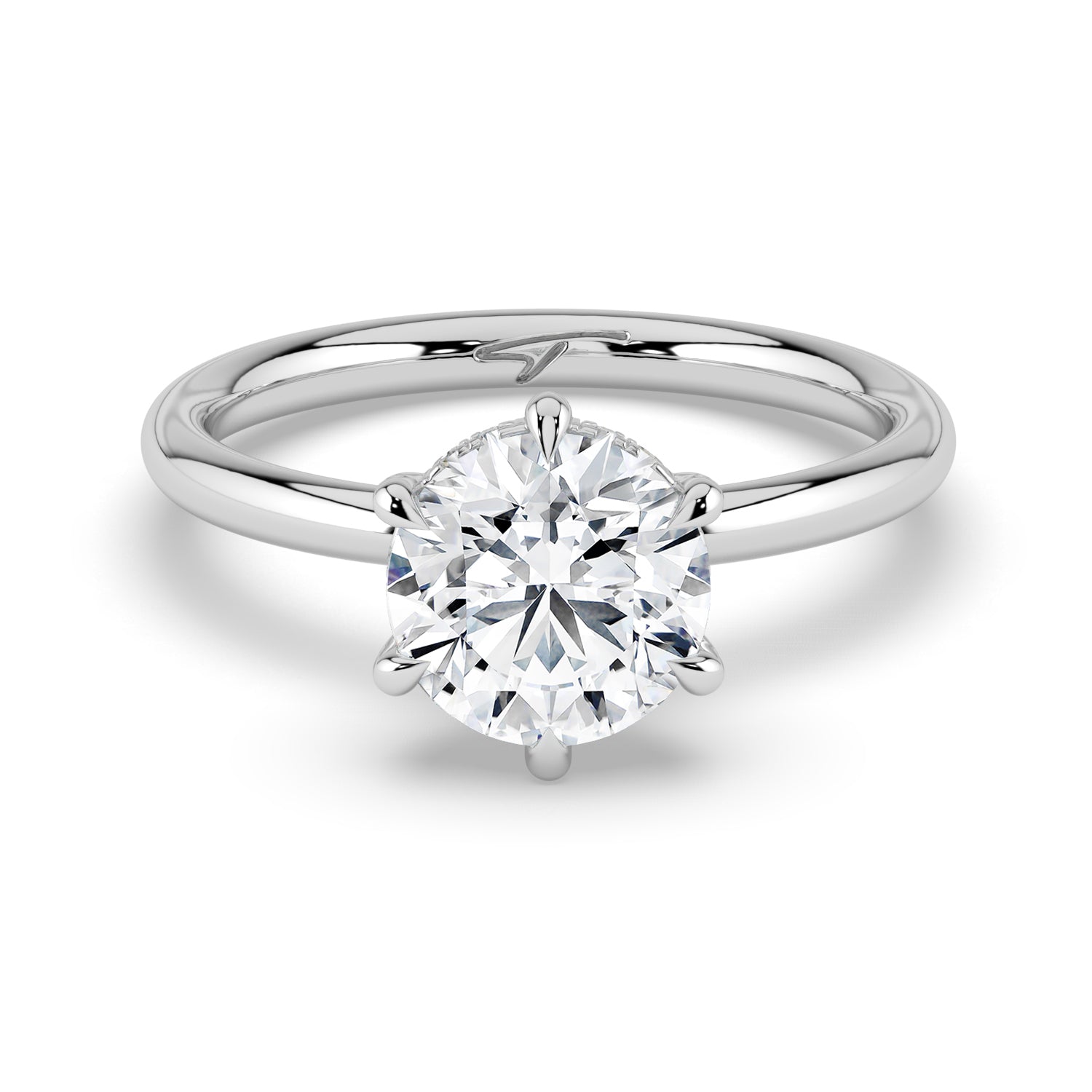 The Celeste Ring - 6 Claw Round Solitaire with Hidden Halo