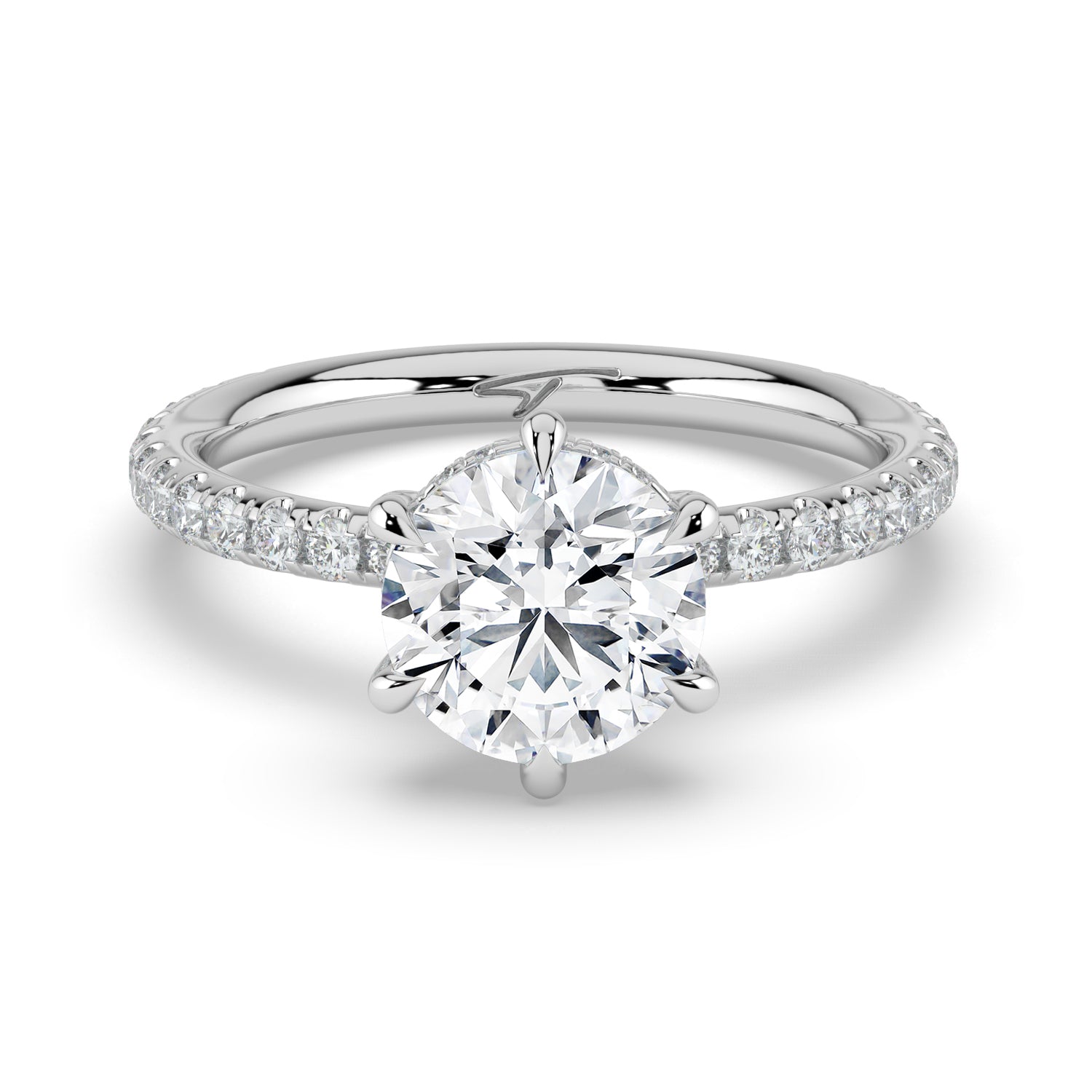 The Phoenix Ring - 6 Claw Round Solitaire with Hidden Halo & Pavé Band