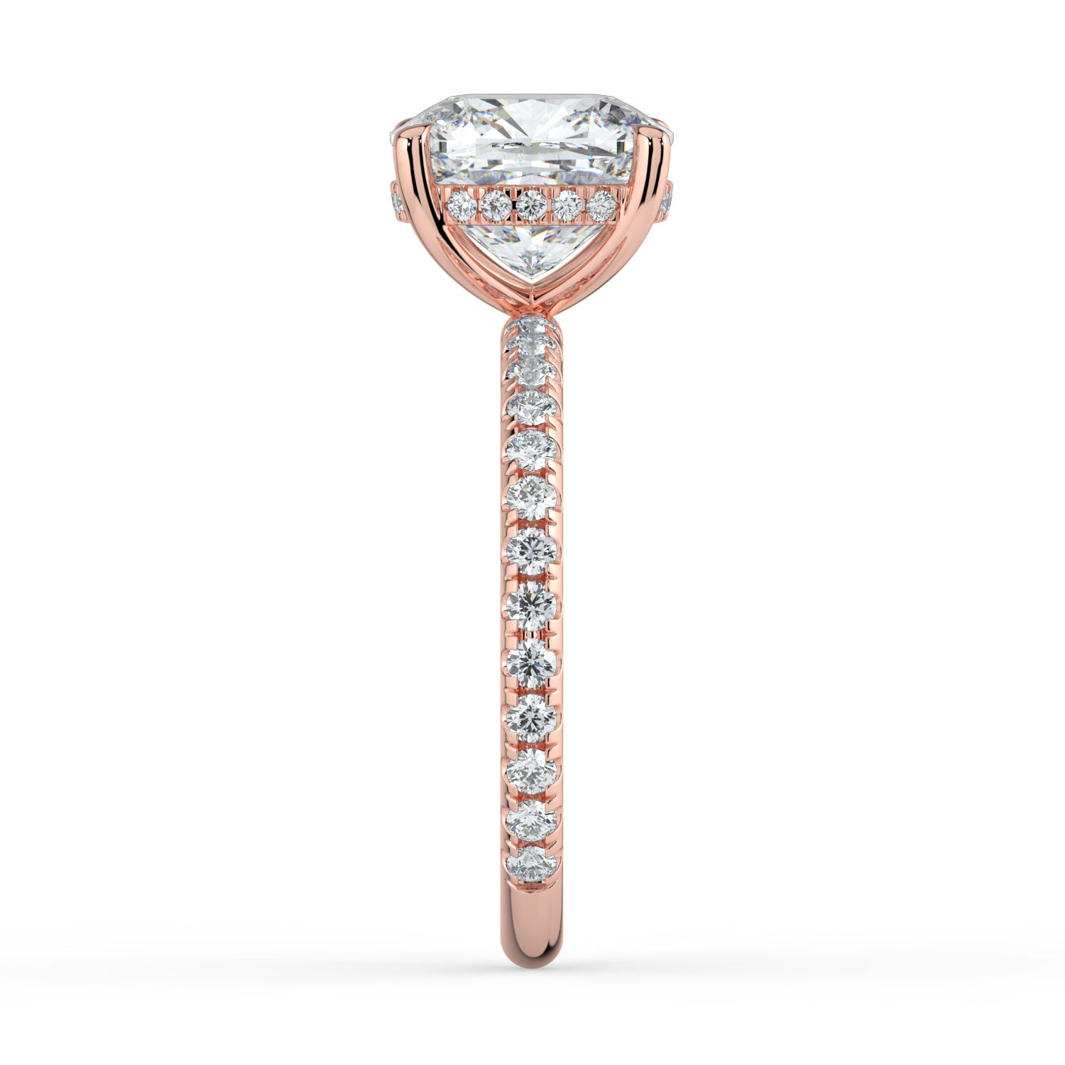 The Phoenix Ring - Cushion Solitaire with Hidden Halo & Pavé Band