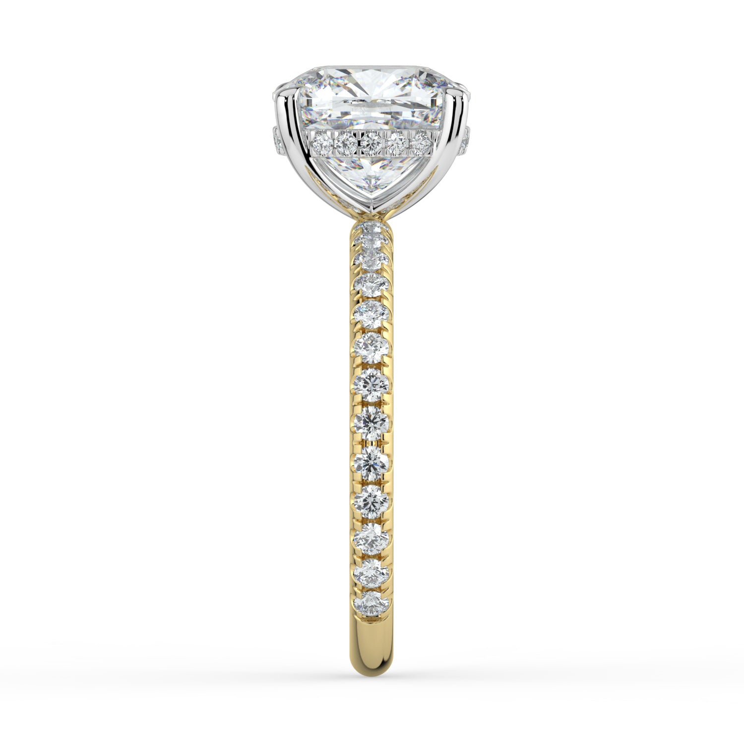 The Phoenix Ring - Cushion Solitaire with Hidden Halo & Pavé Band