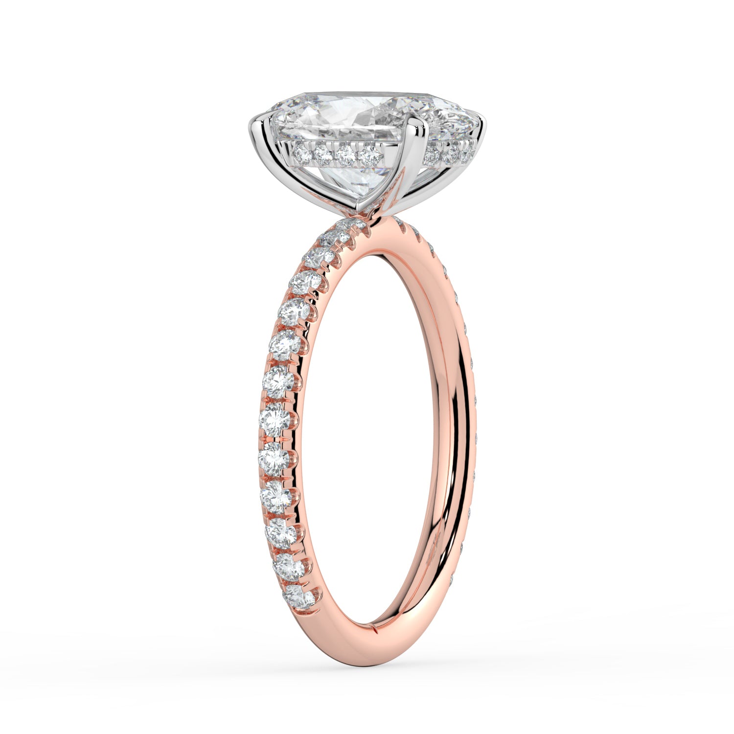 The Phoenix Ring - Oval Solitaire with Hidden Halo & Pavé Band