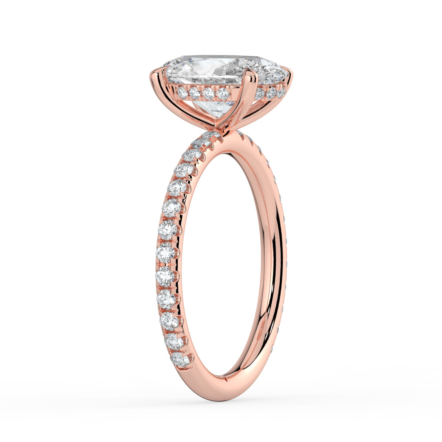 The Phoenix Ring - Oval Solitaire with Hidden Halo & Pavé Band