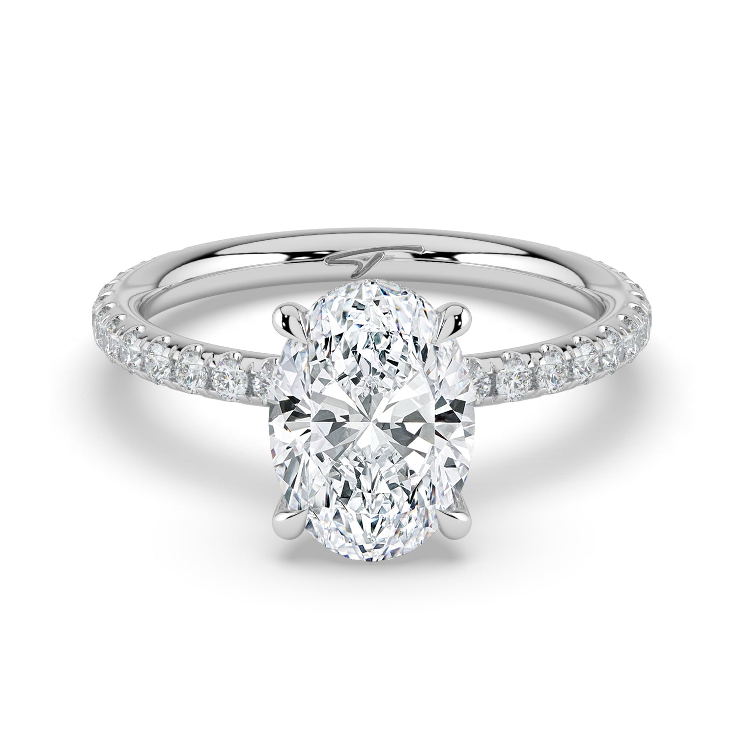 The Phoenix Ring - Oval Solitaire with Hidden Halo & Pavé Band