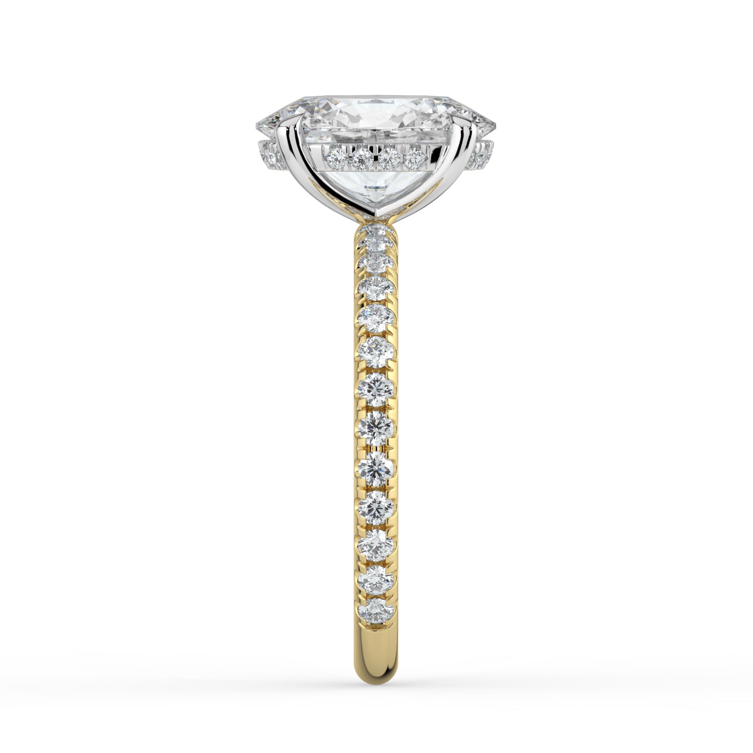 The Phoenix Ring - Oval Solitaire with Hidden Halo & Pavé Band