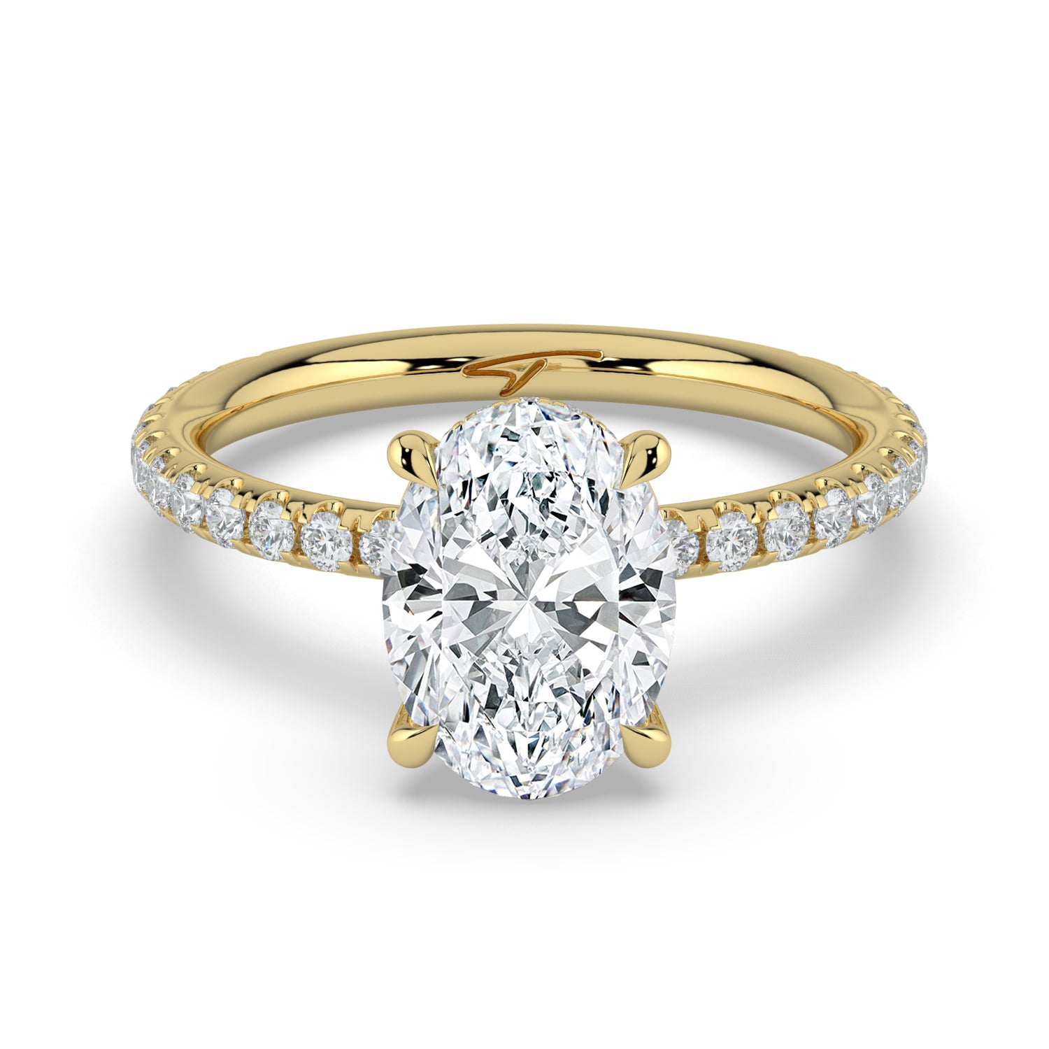 The Phoenix Ring - Oval Solitaire with Hidden Halo & Pavé Band