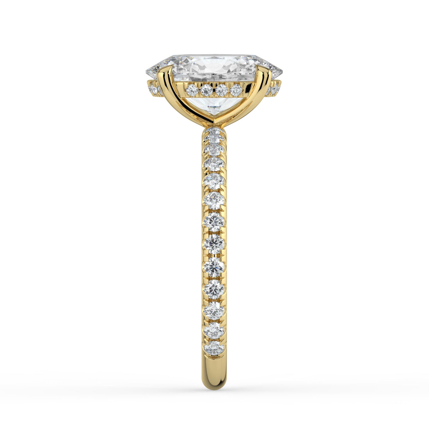 The Phoenix Ring - Oval Solitaire with Hidden Halo & Pavé Band