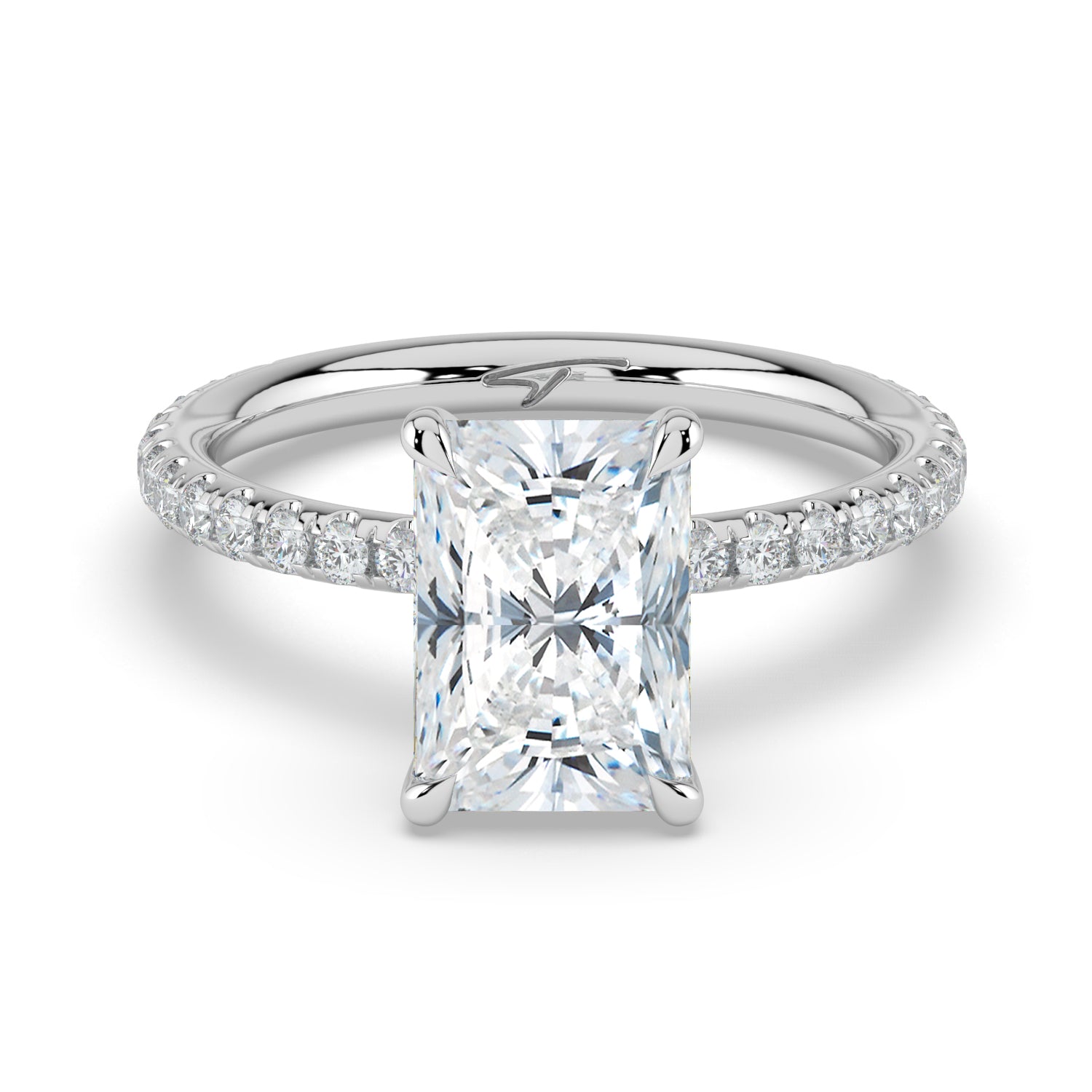 The Phoenix Ring - Radiant Solitaire with Hidden Halo & Pavé Band