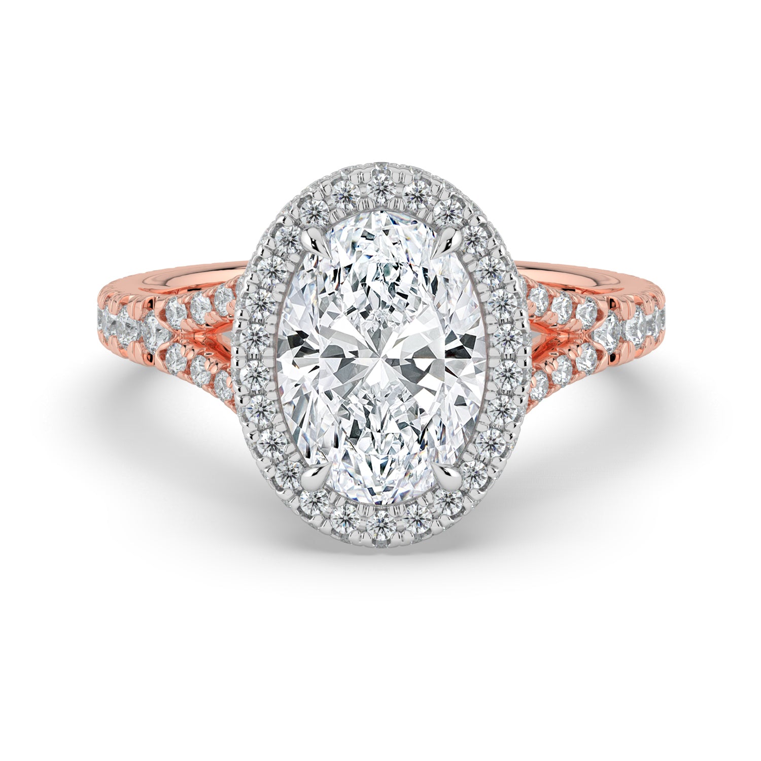 The Elara Ring - Oval Orbital Halo With Split Pavé Band