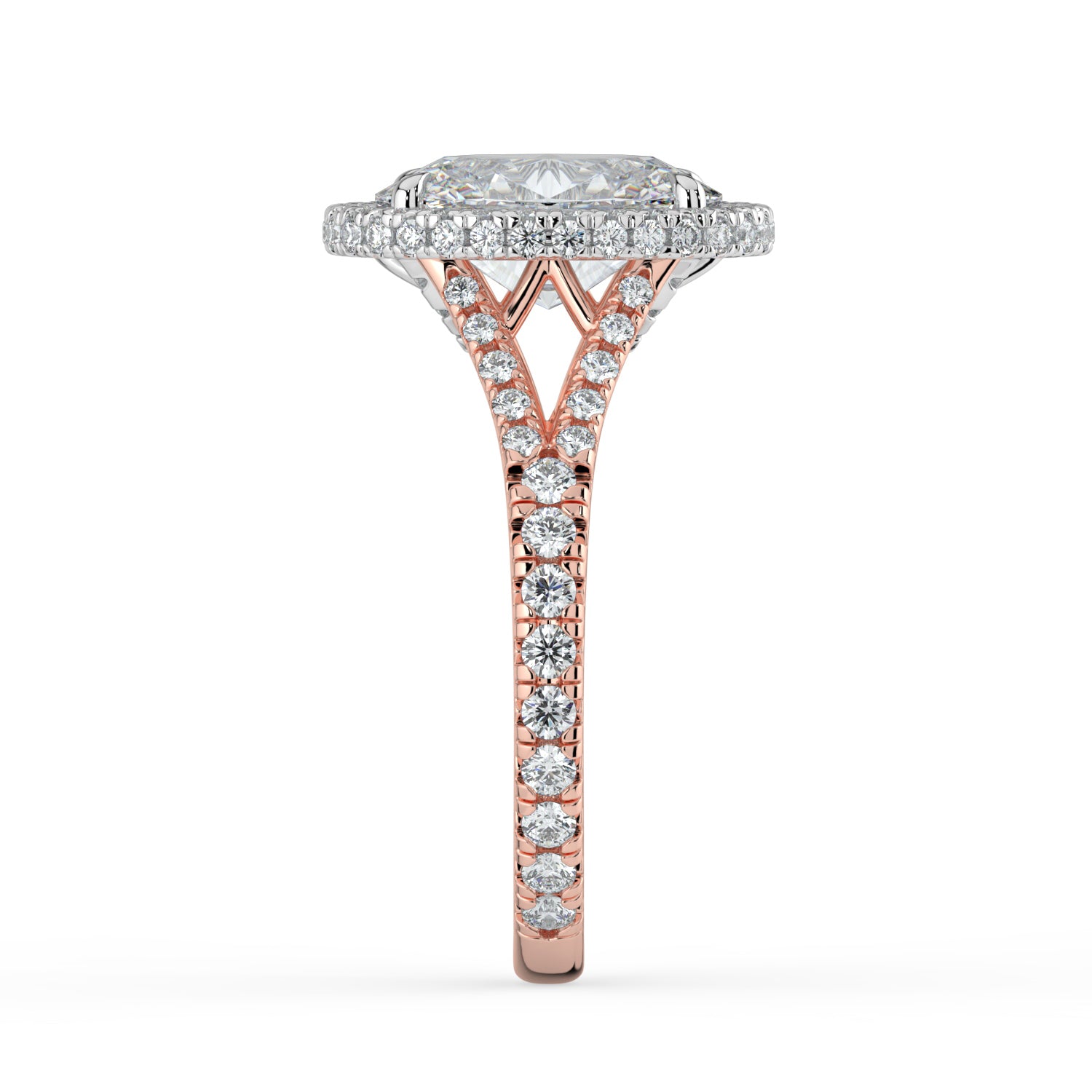 The Elara Ring - Oval Orbital Halo With Split Pavé Band