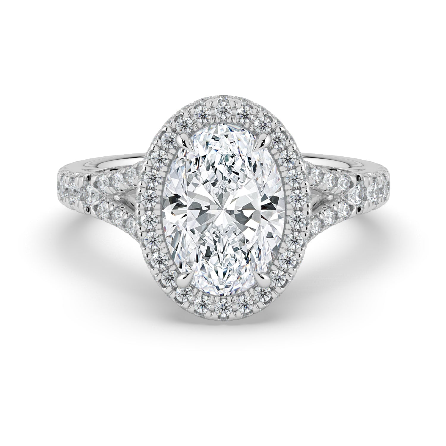 The Elara Ring - Oval Orbital Halo With Split Pavé Band