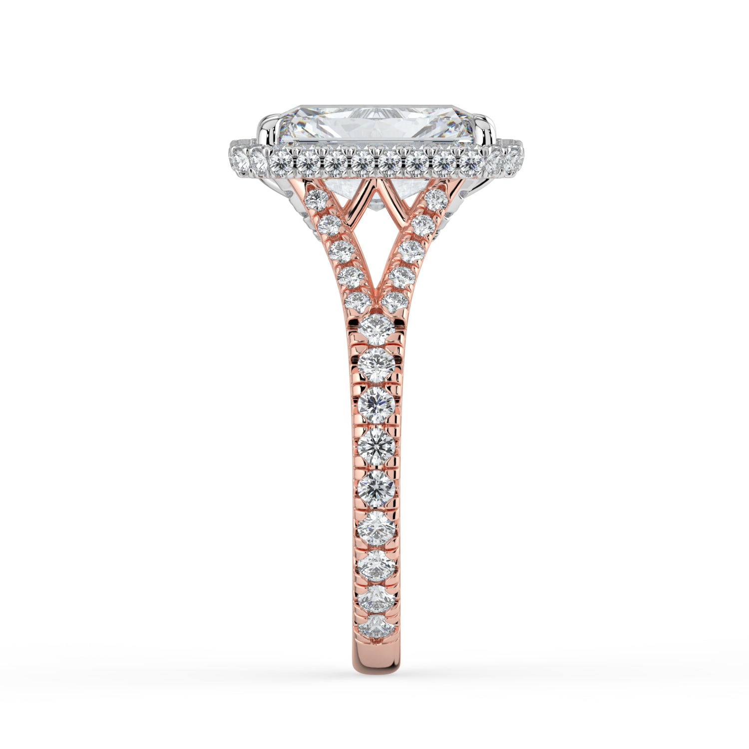The Elara Ring - Radiant Orbital Halo with Split Pavé Band