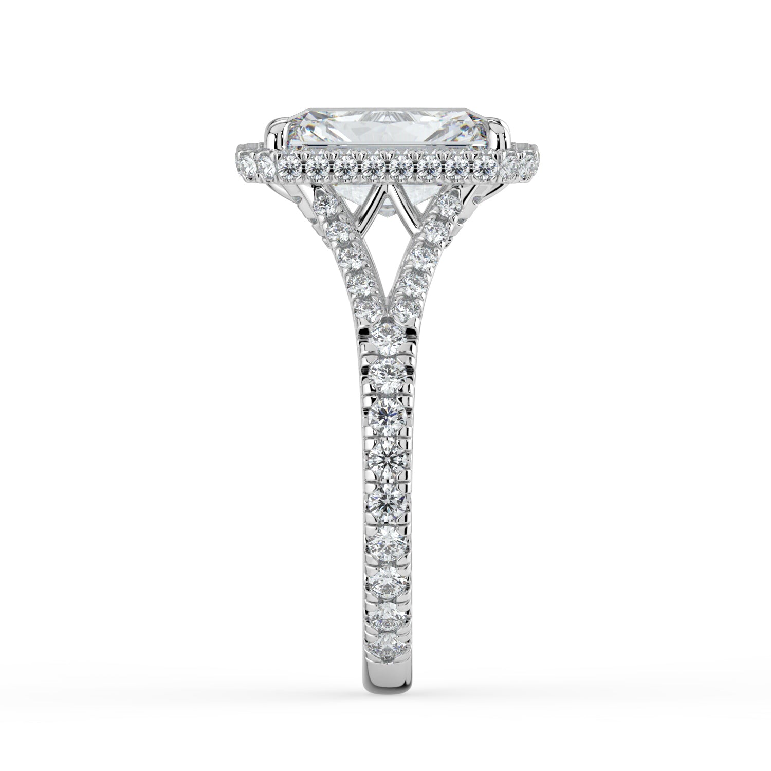 The Elara Ring - Radiant Orbital Halo with Split Pavé Band