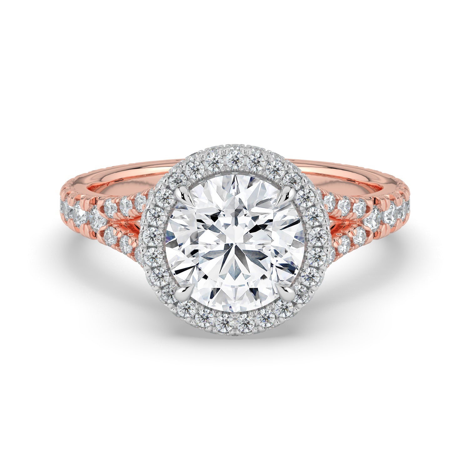 The Elara Ring - Round Orbital Halo with Split Pavé Band