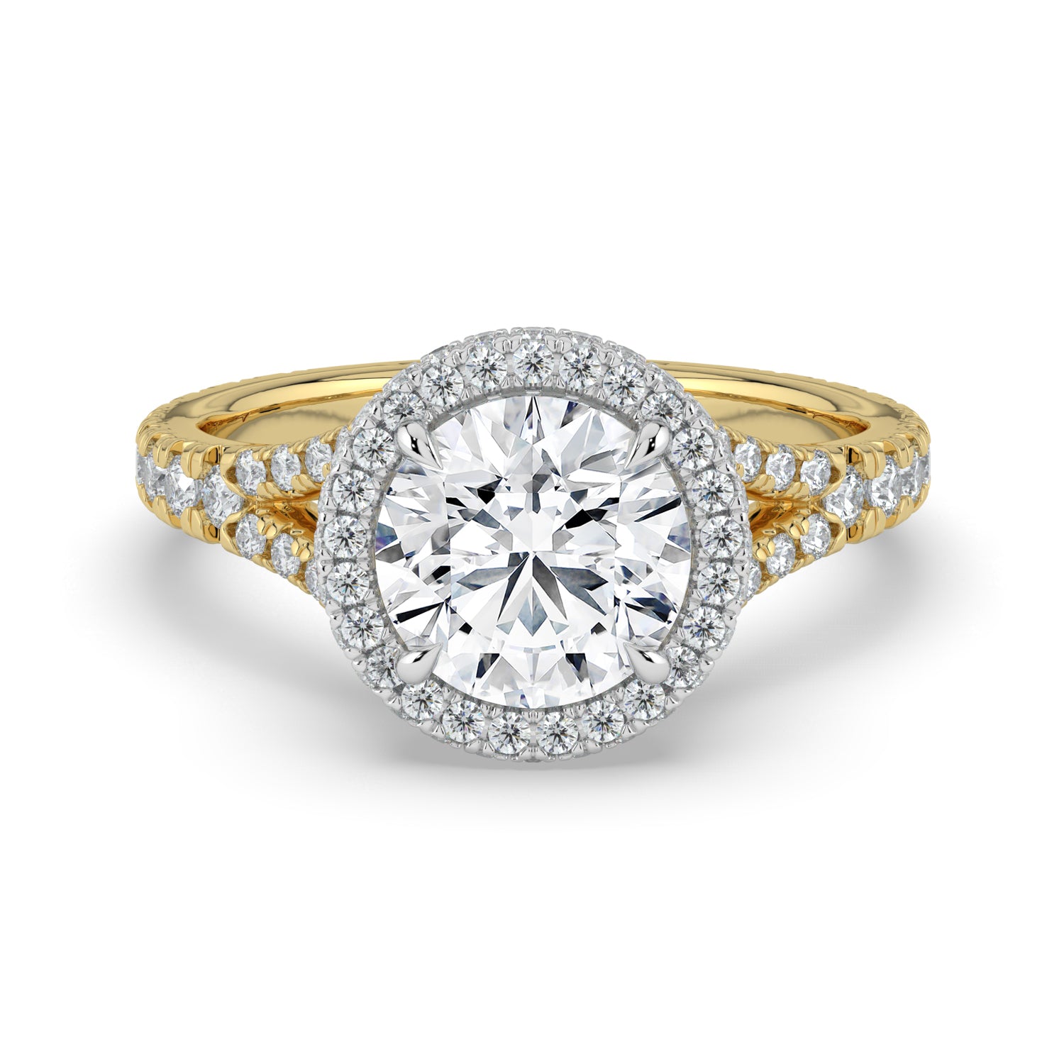 The Elara Ring - Round Orbital Halo with Split Pavé Band