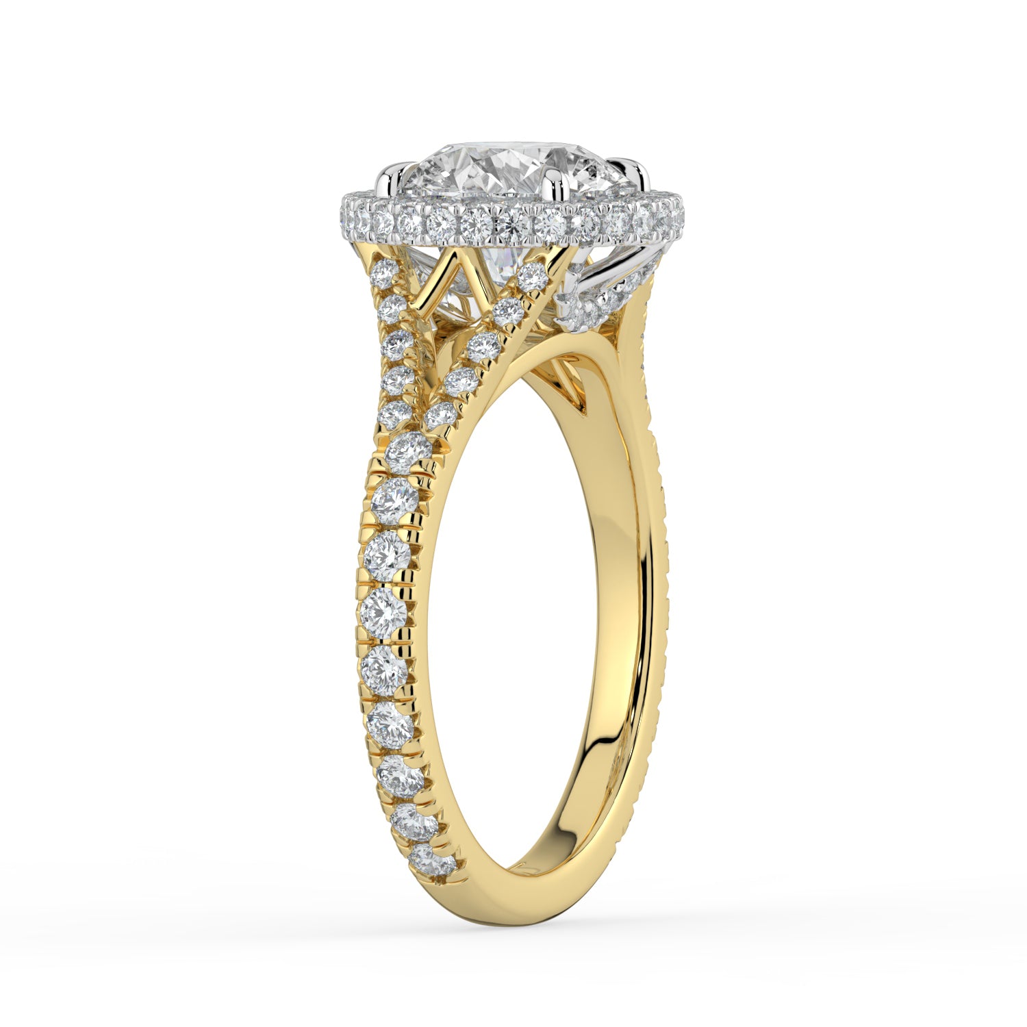 The Elara Ring - Round Orbital Halo with Split Pavé Band