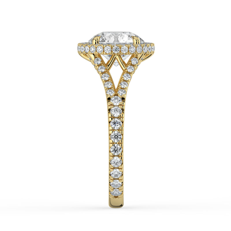 The Elara Ring - Round Orbital Halo with Split Pavé Band