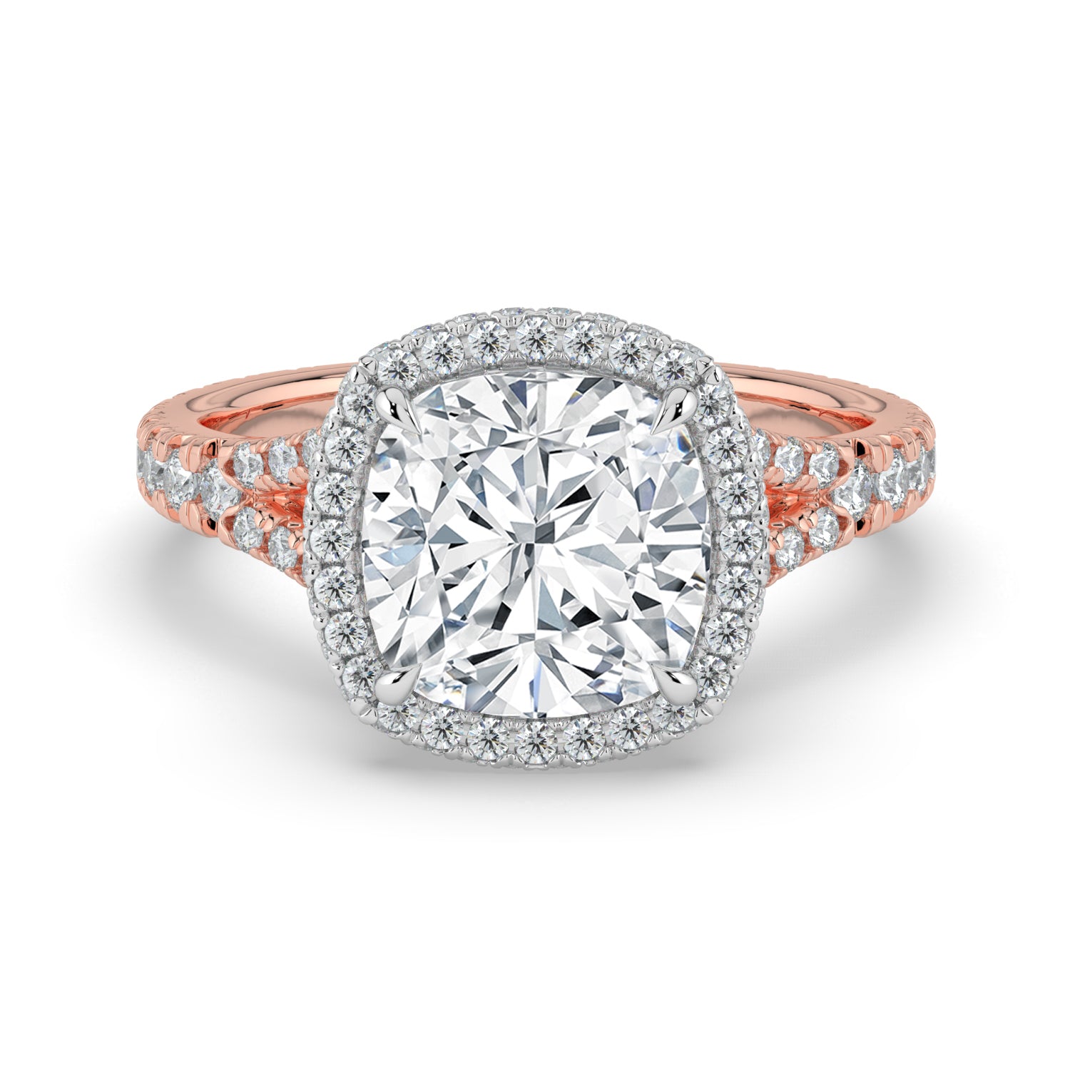 The Elara Ring - Cushion Orbital Halo with Split Pavé Band