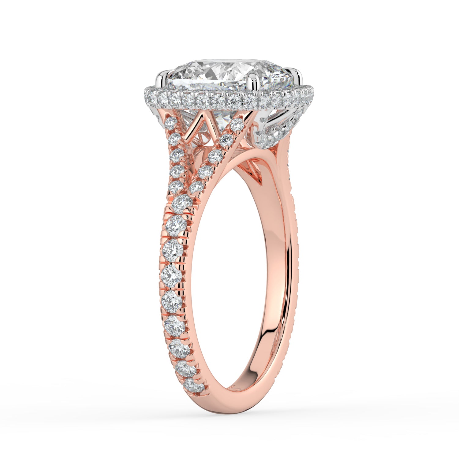 The Elara Ring - Cushion Orbital Halo with Split Pavé Band