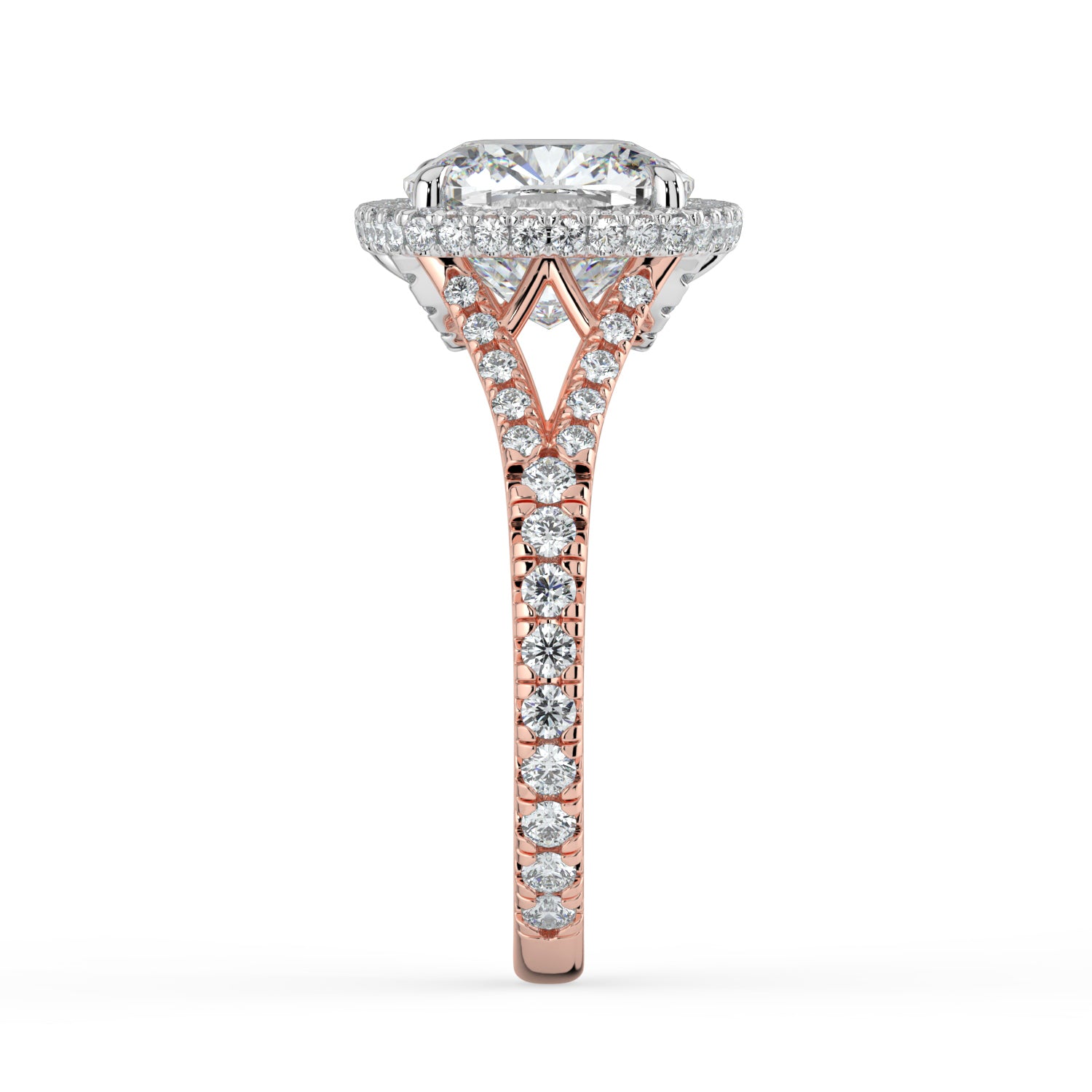 The Elara Ring - Cushion Orbital Halo with Split Pavé Band