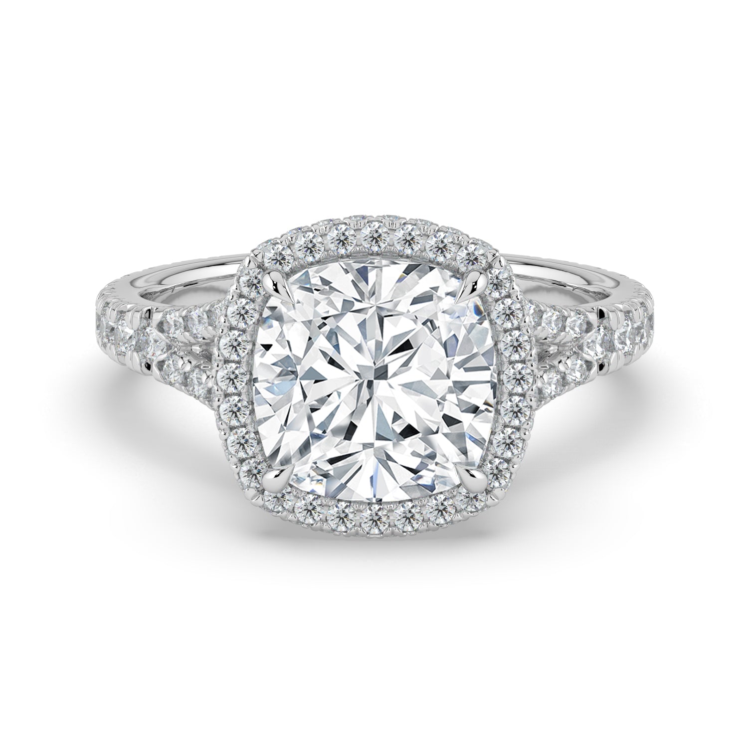 The Elara Ring - Cushion Orbital Halo with Split Pavé Band
