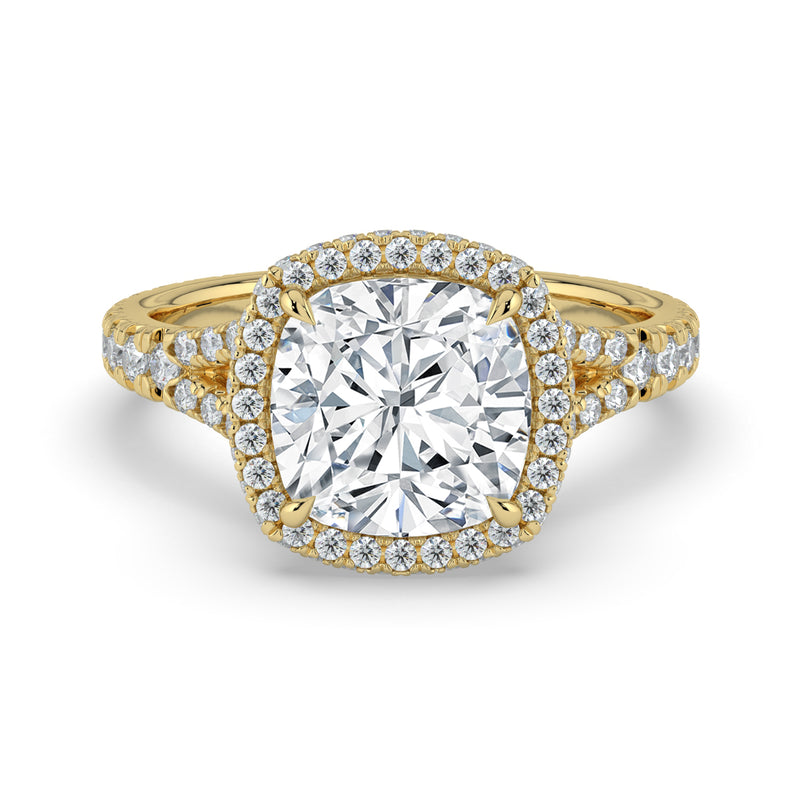 The Elara Ring - Cushion Orbital Halo with Split Pavé Band