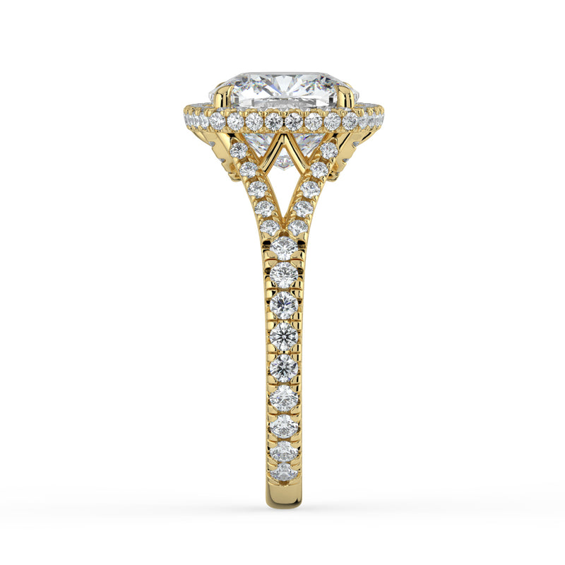 The Elara Ring - Cushion Orbital Halo with Split Pavé Band