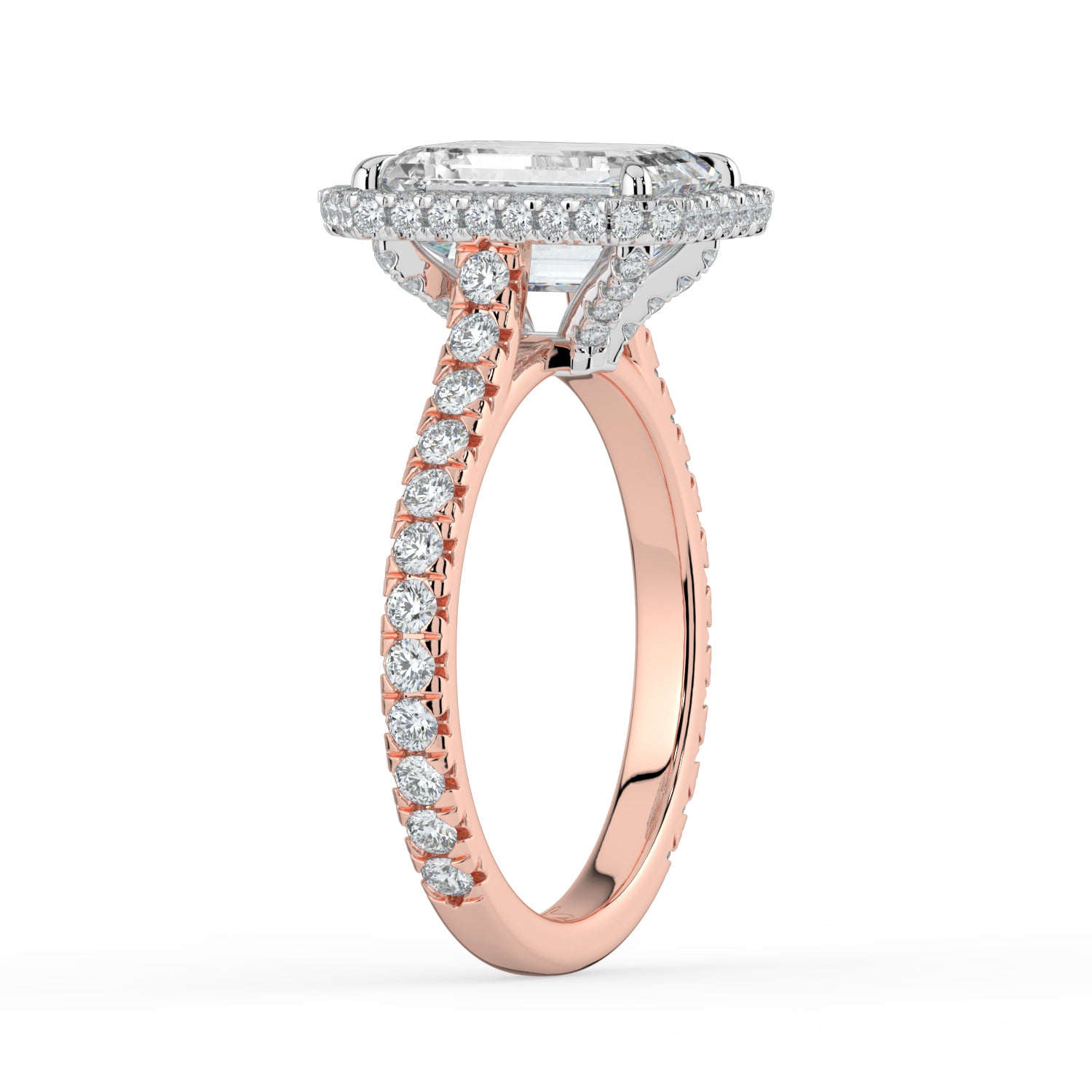 The Gemma Ring - Emerald Orbital Halo Cathedral with Pavé Band