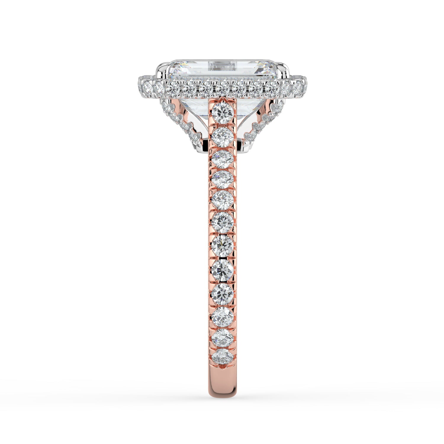The Gemma Ring - Emerald Orbital Halo Cathedral with Pavé Band