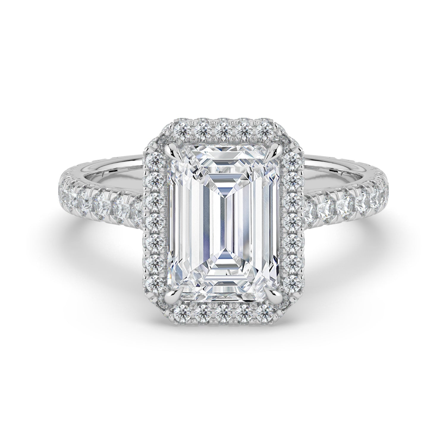 The Gemma Ring - Emerald Orbital Halo Cathedral with Pavé Band