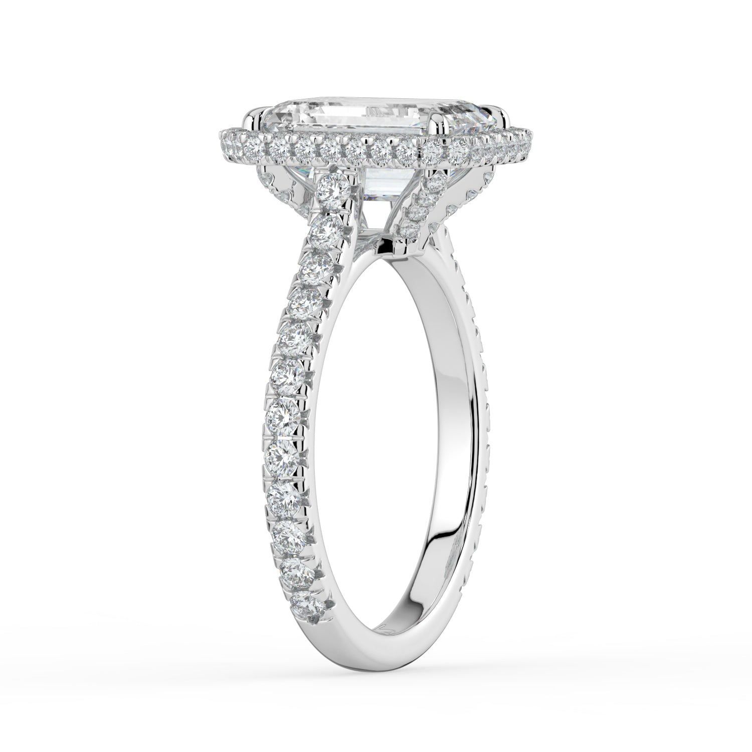 The Gemma Ring - Emerald Orbital Halo Cathedral with Pavé Band