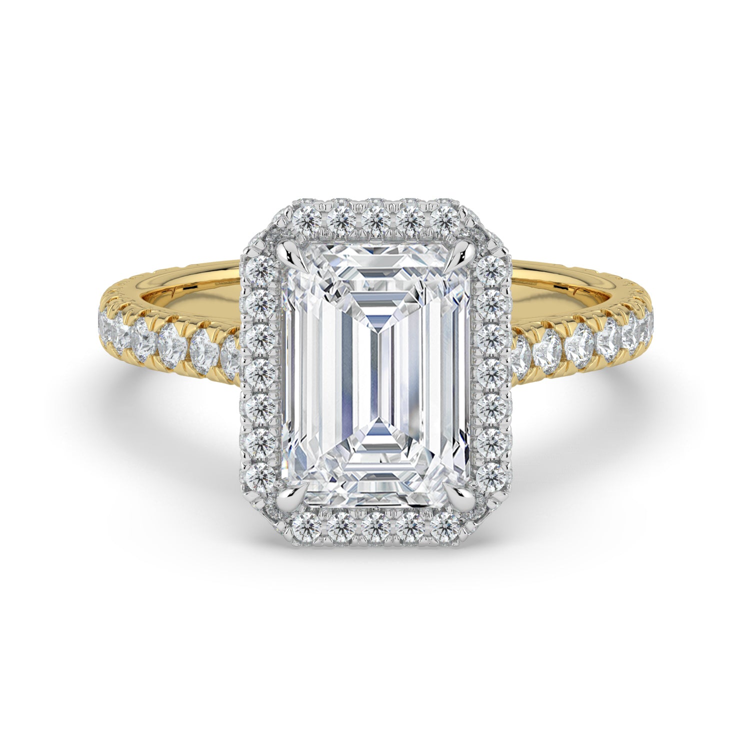 The Gemma Ring - Emerald Orbital Halo Cathedral with Pavé Band