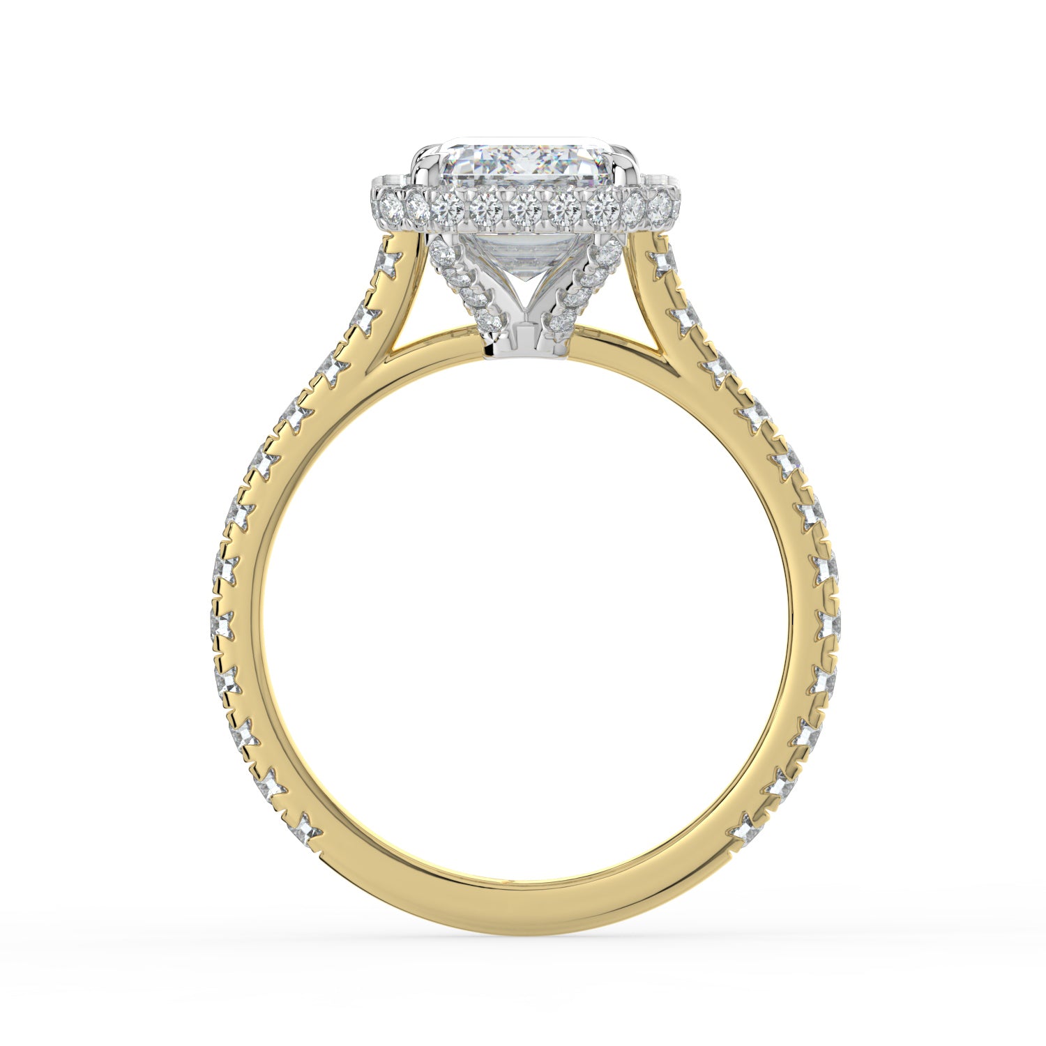 The Gemma Ring - Emerald Orbital Halo Cathedral with Pavé Band
