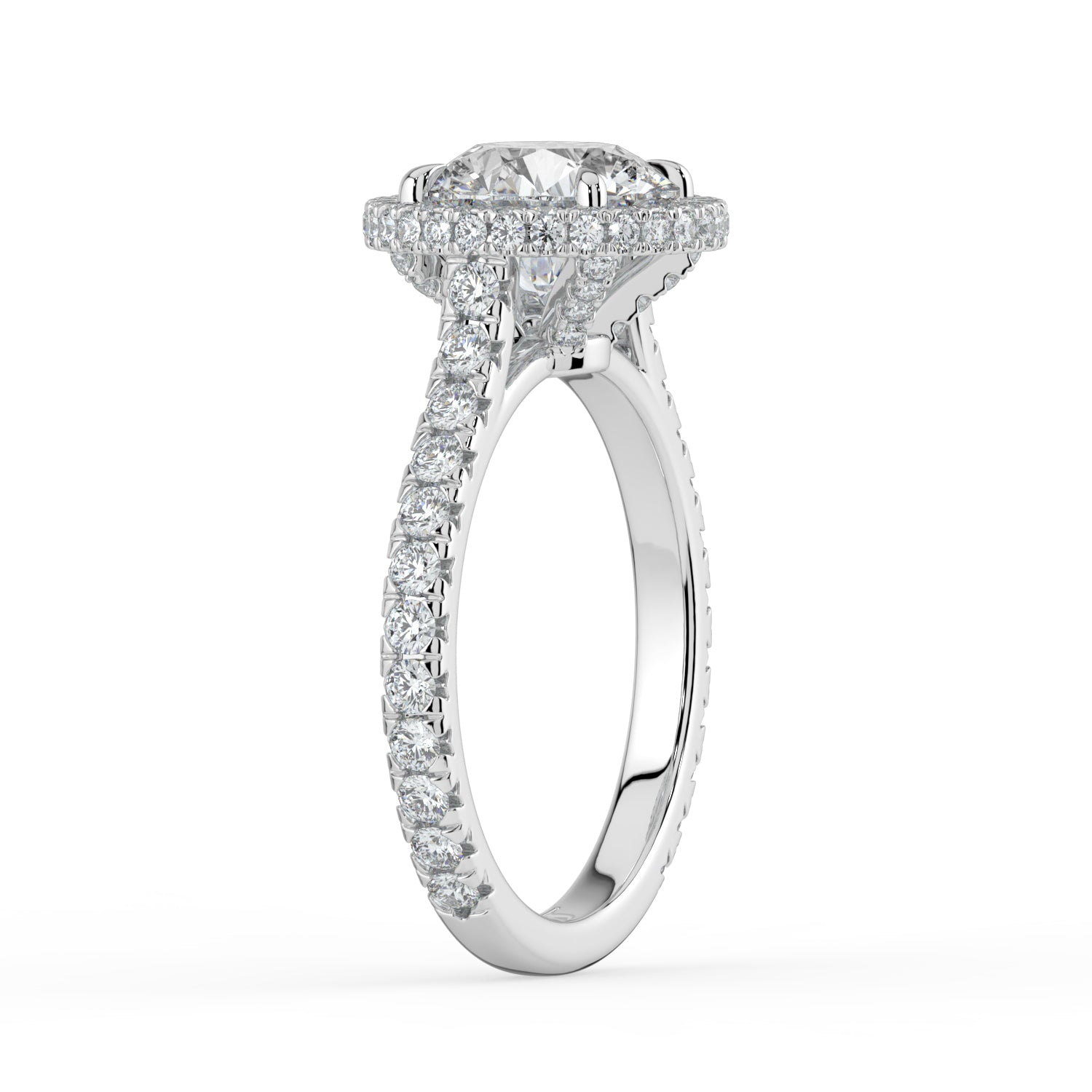 The Gemma Ring - Round Orbital Halo Cathedral with Pavé Band