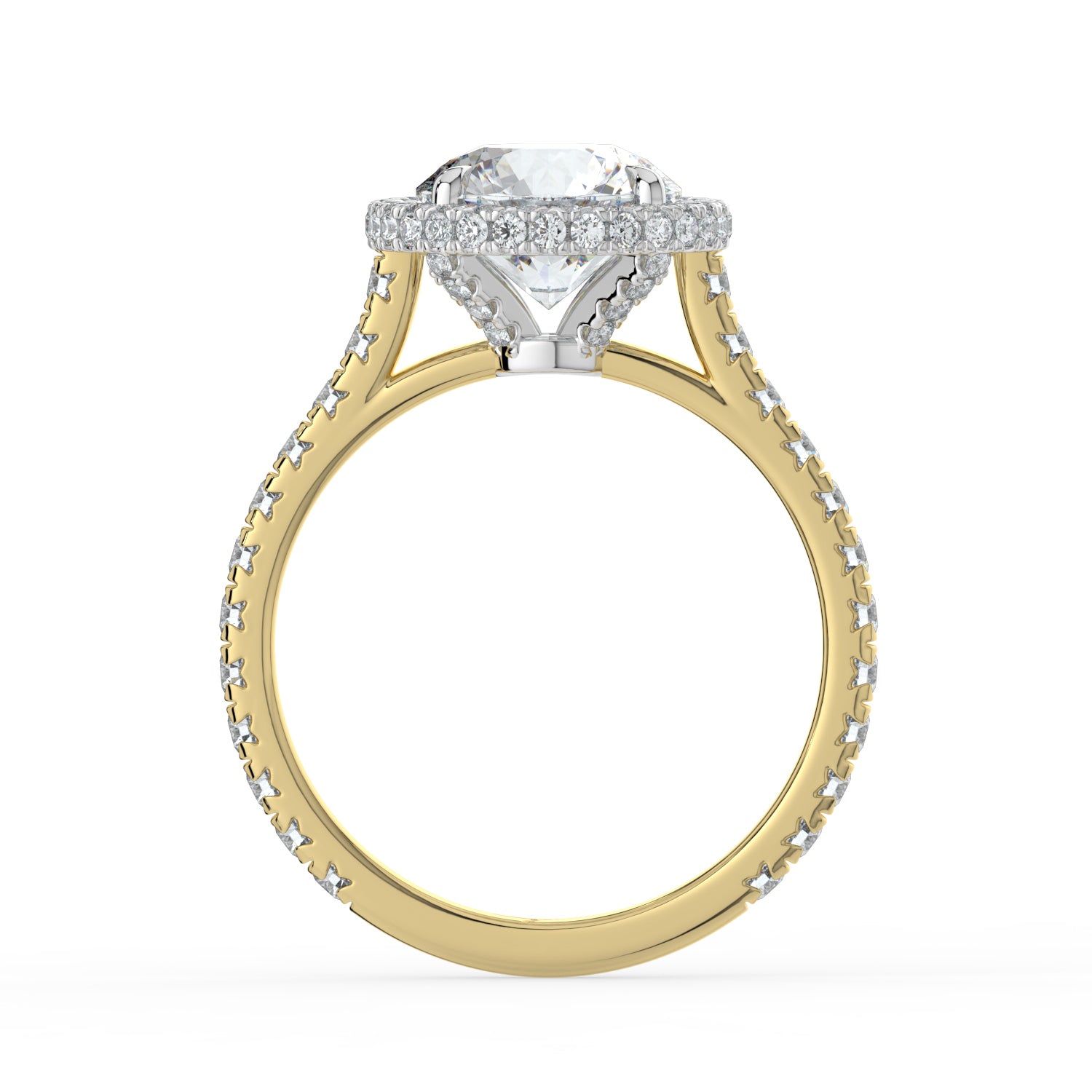 The Gemma Ring - Round Orbital Halo Cathedral with Pavé Band