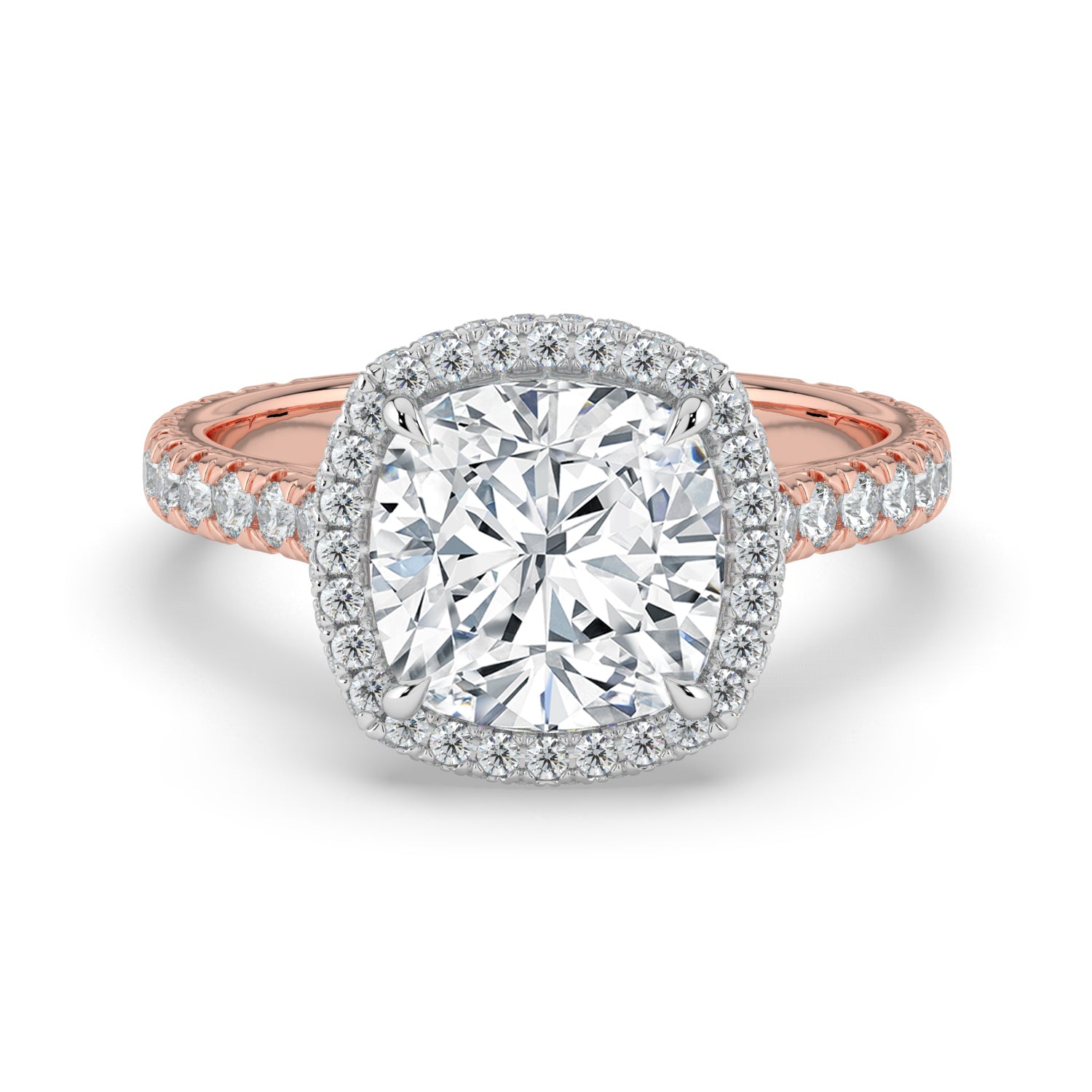 The Gemma Ring - Cushion Orbital Halo Cathedral with Pavé Band