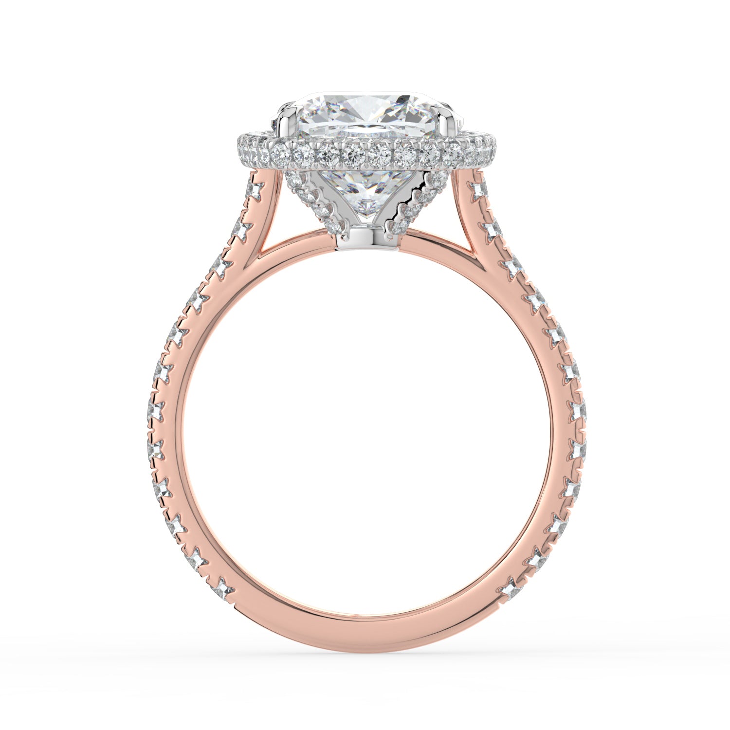 The Gemma Ring - Cushion Orbital Halo Cathedral with Pavé Band