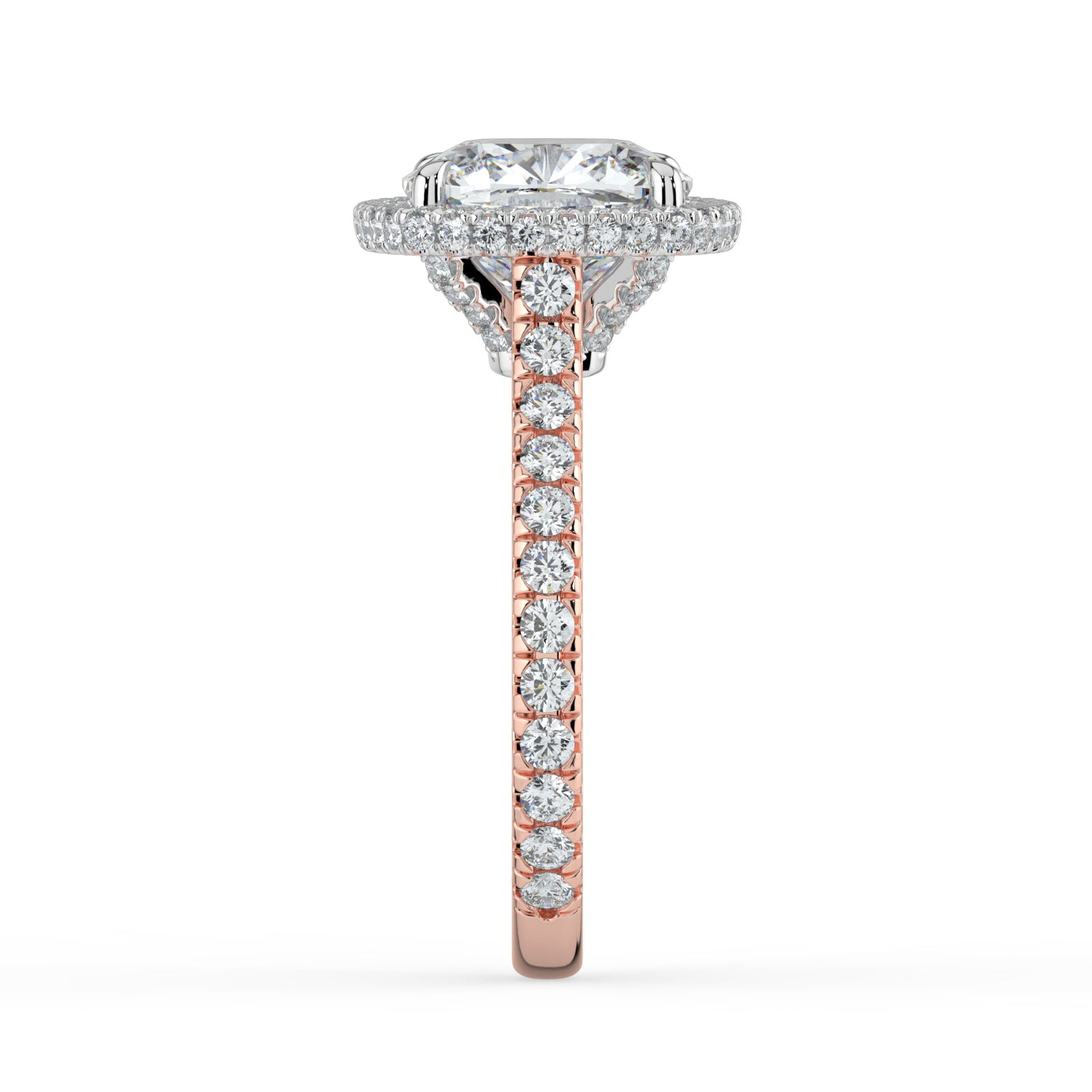 The Gemma Ring - Cushion Orbital Halo Cathedral with Pavé Band
