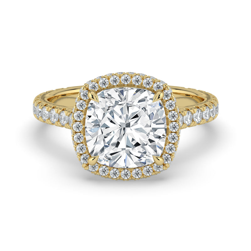 The Gemma Ring - Cushion Orbital Halo Cathedral with Pavé Band