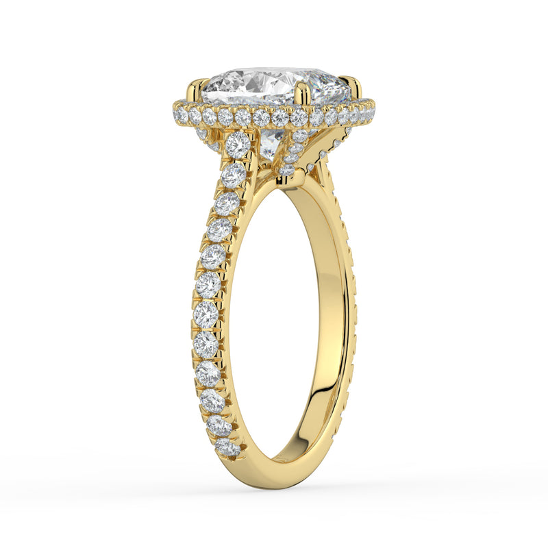 The Gemma Ring - Cushion Orbital Halo Cathedral with Pavé Band