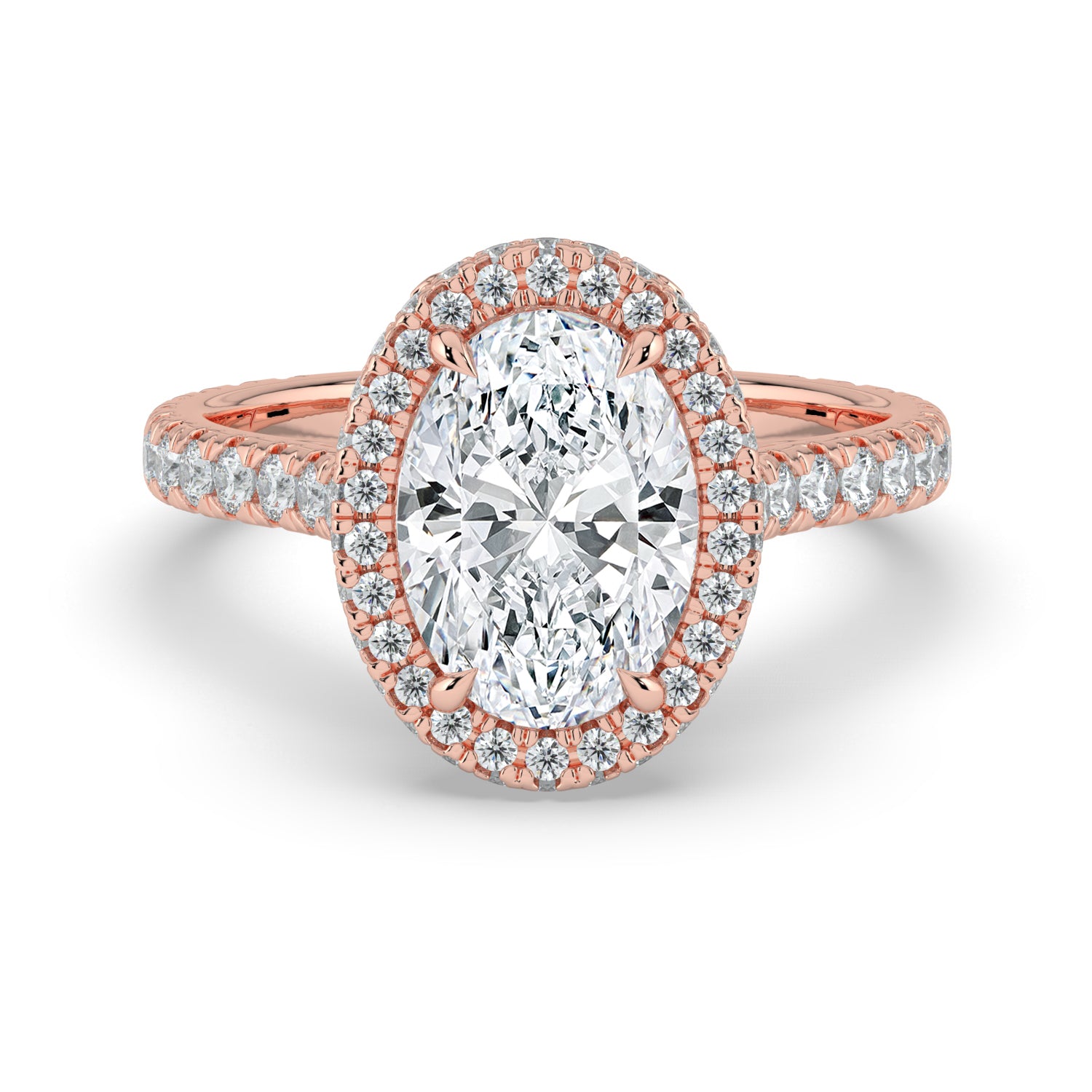 The Gemma Ring - Oval Orbital Halo Cathedral with Pavé Band