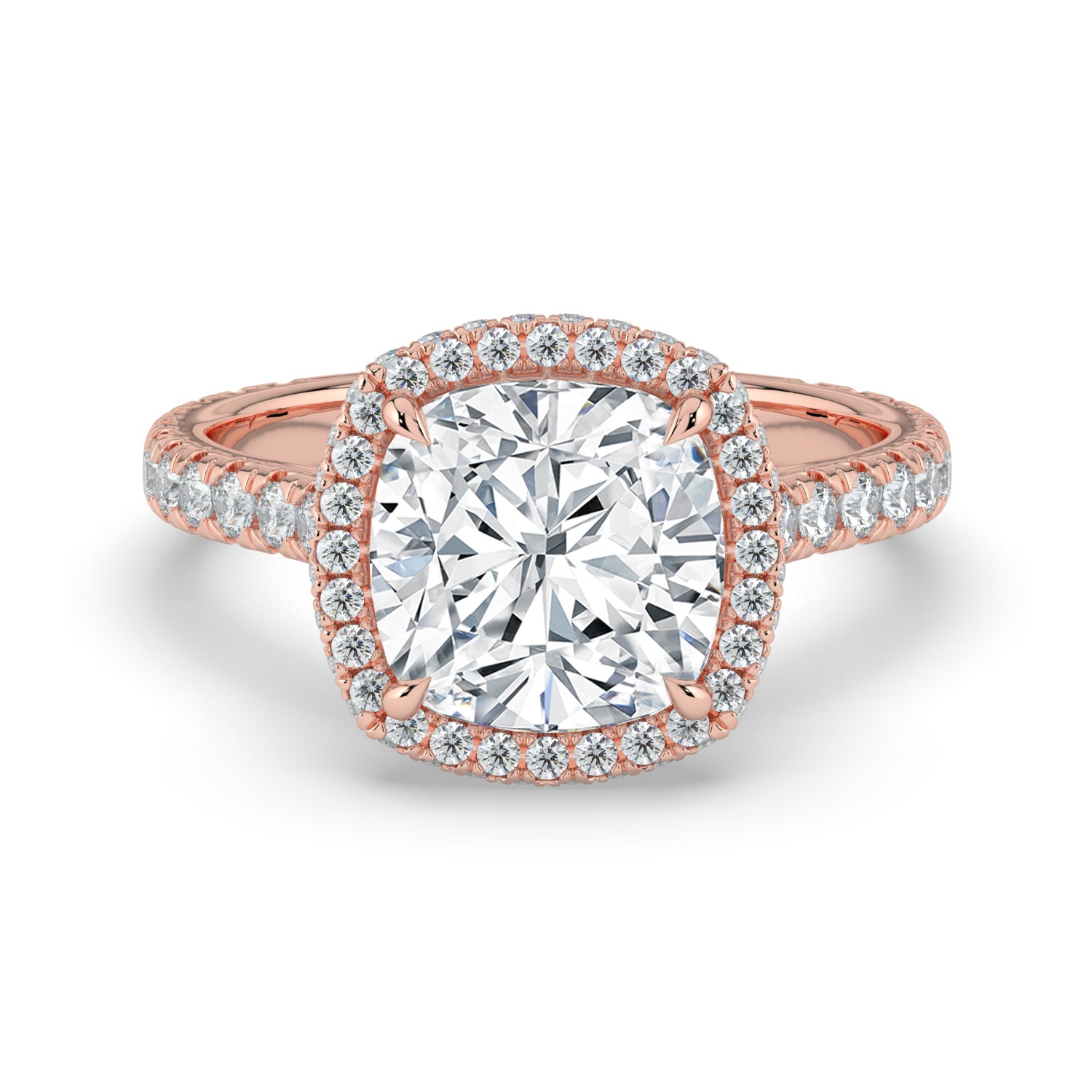 The Gemma Ring - Cushion Orbital Halo Cathedral with Pavé Band